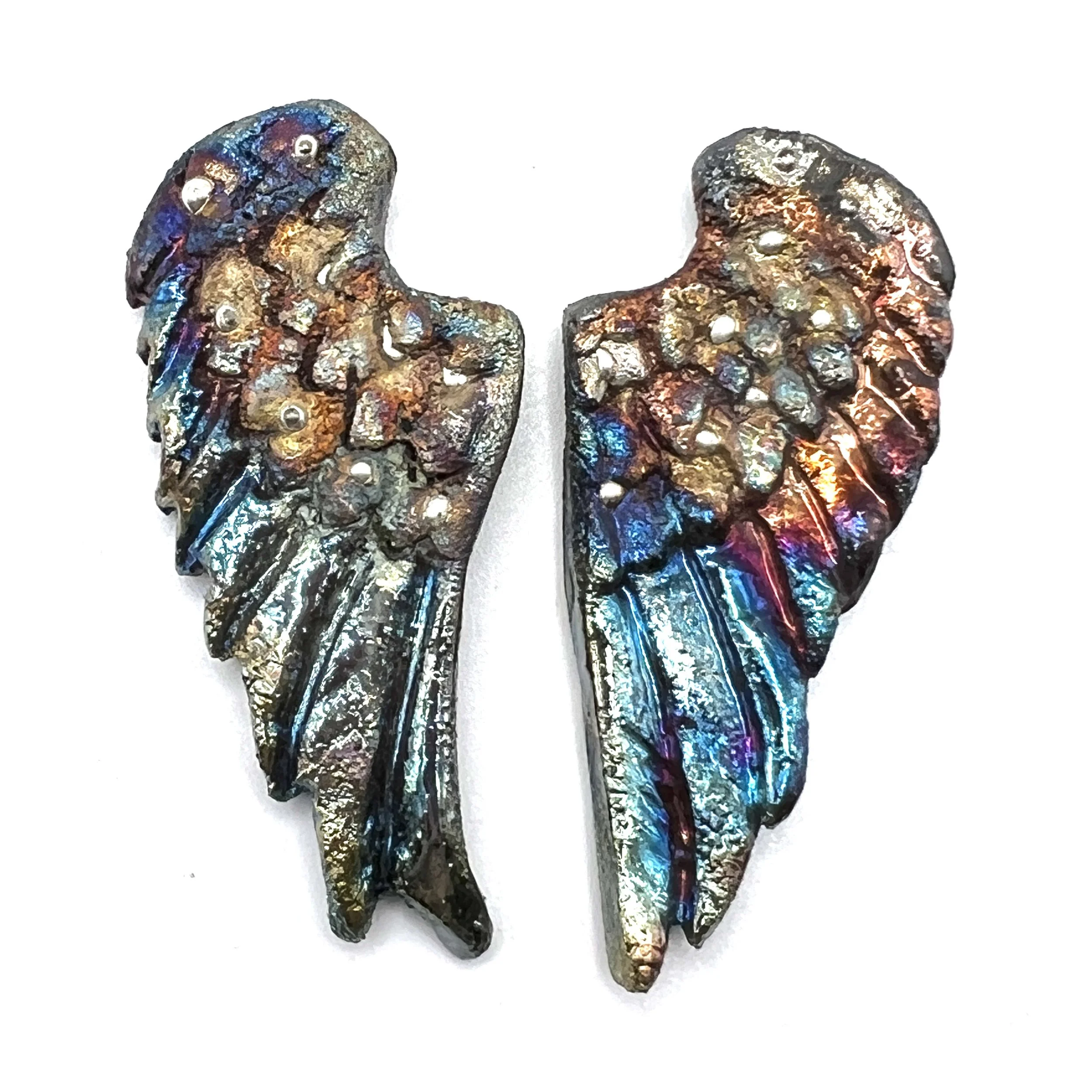 Angel Wings Set of 2 Raku Cabochons Jewelry Supply Handmade by MAKUstudio
