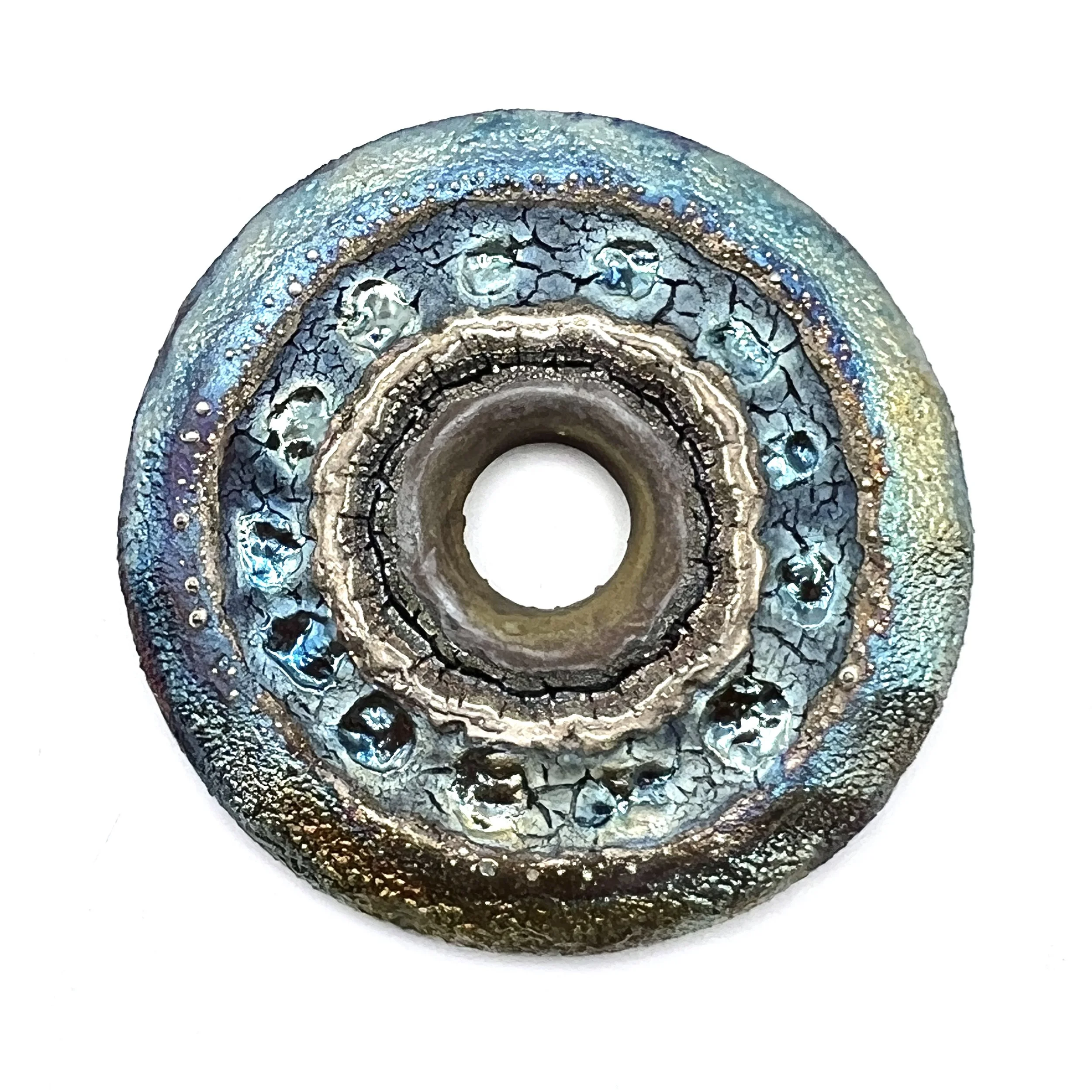 Raku Donut Cabochon or Pendant Ceramic Jewelry Supply by MAKUstudio