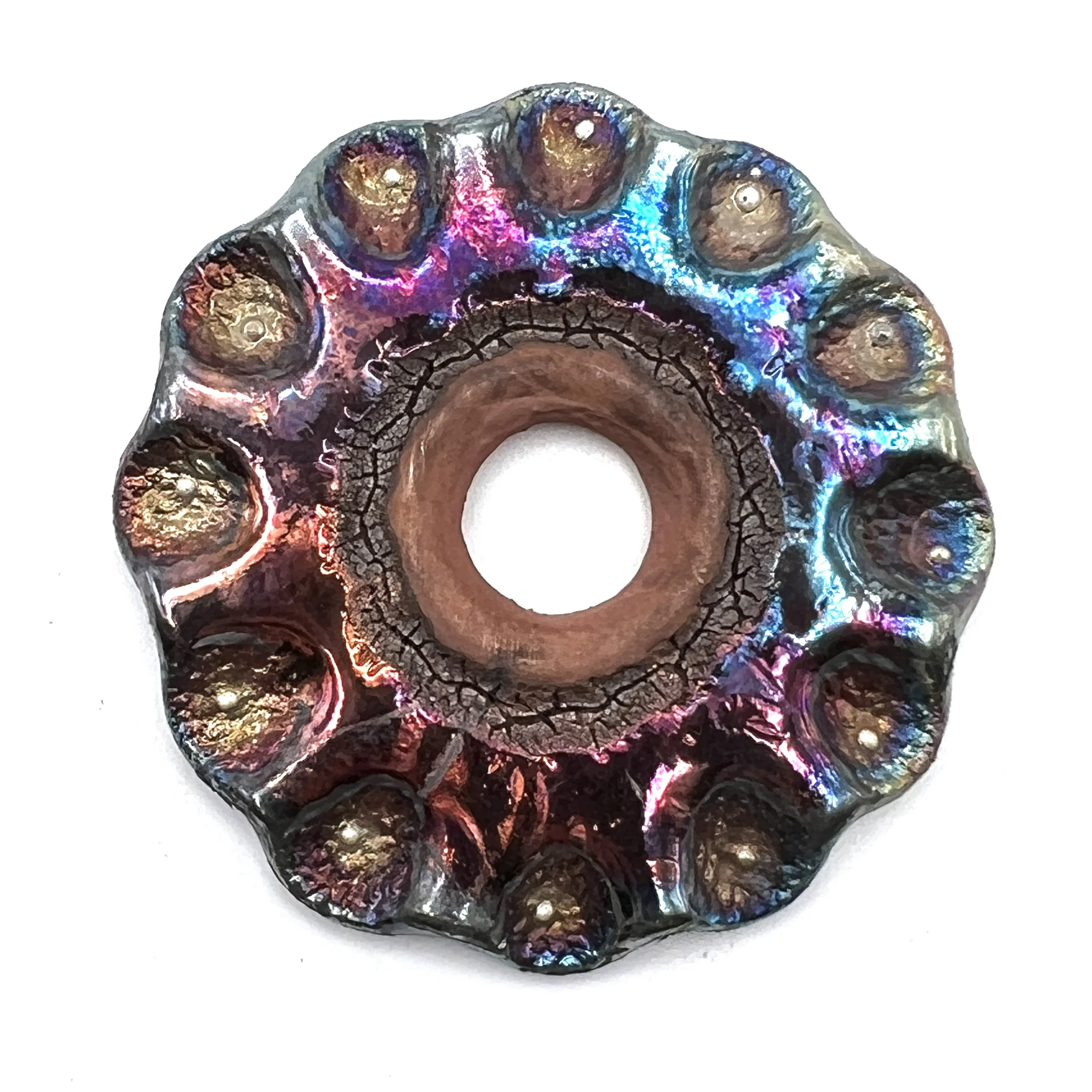 Raku Donut Cabochon or Pendant Ceramic Jewelry Supply by MAKUstudio