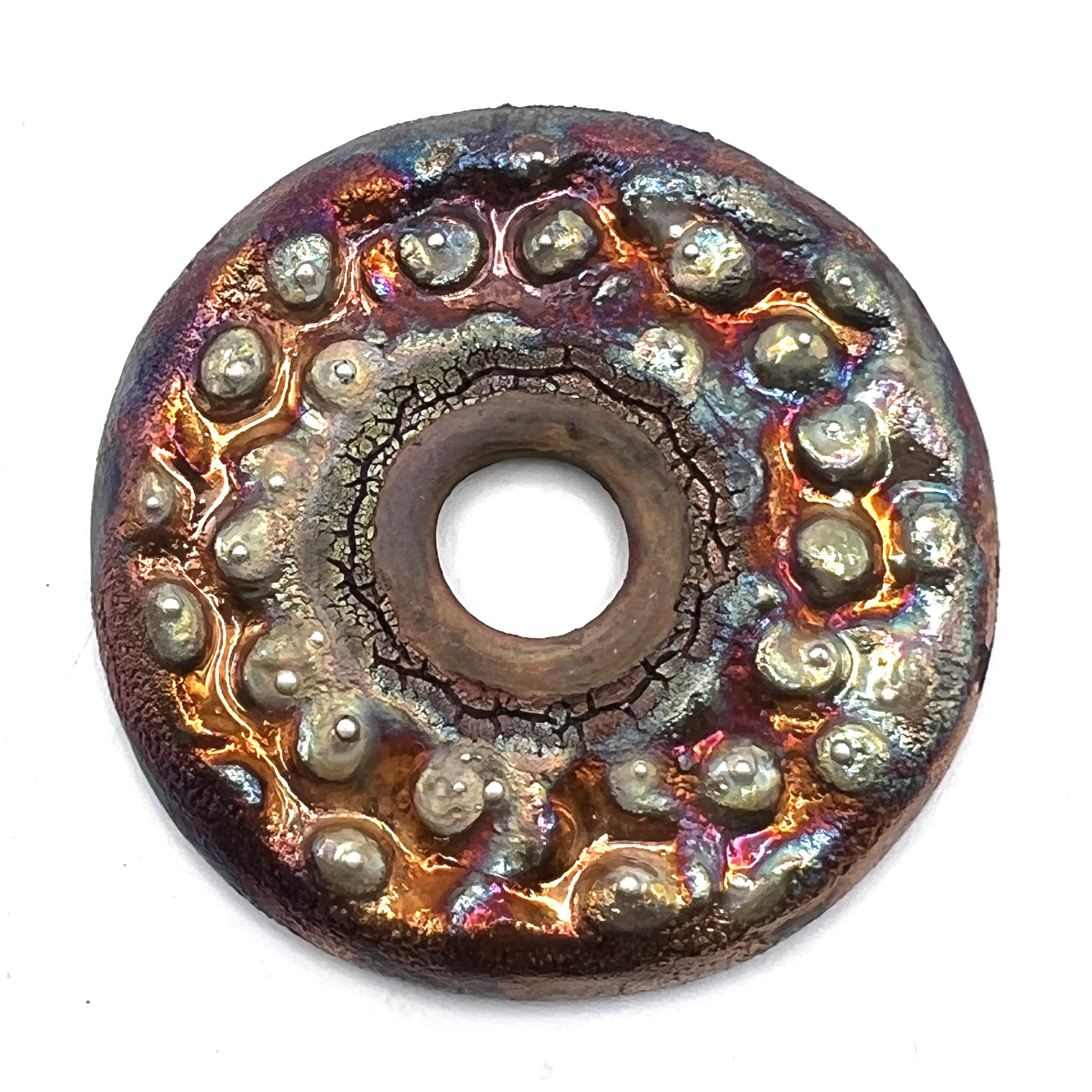 Raku Donut Cabochon or Pendant Ceramic Jewelry Supply by MAKUstudio