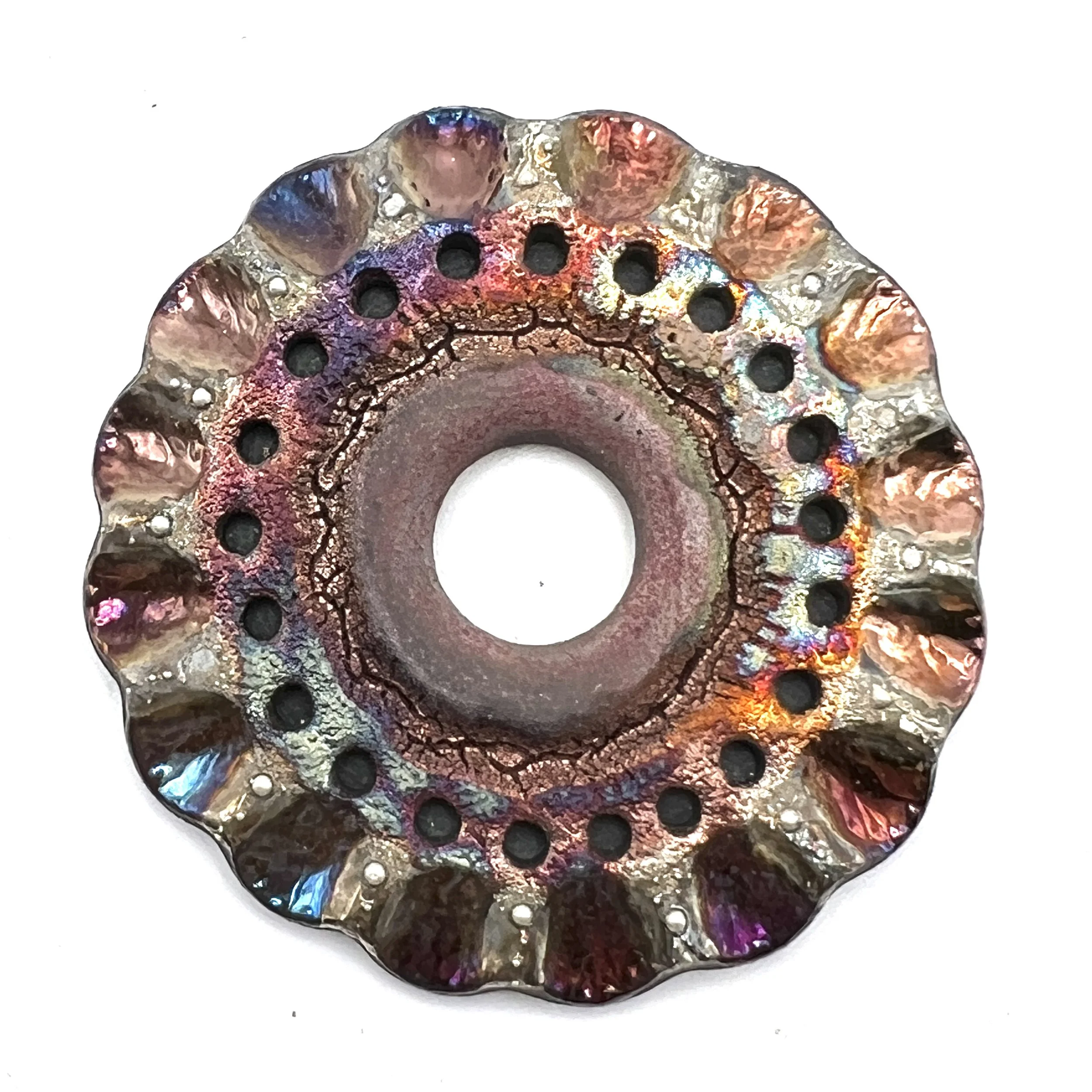 Raku Donut Cabochon or Pendant Ceramic Jewelry Supply by MAKUstudio