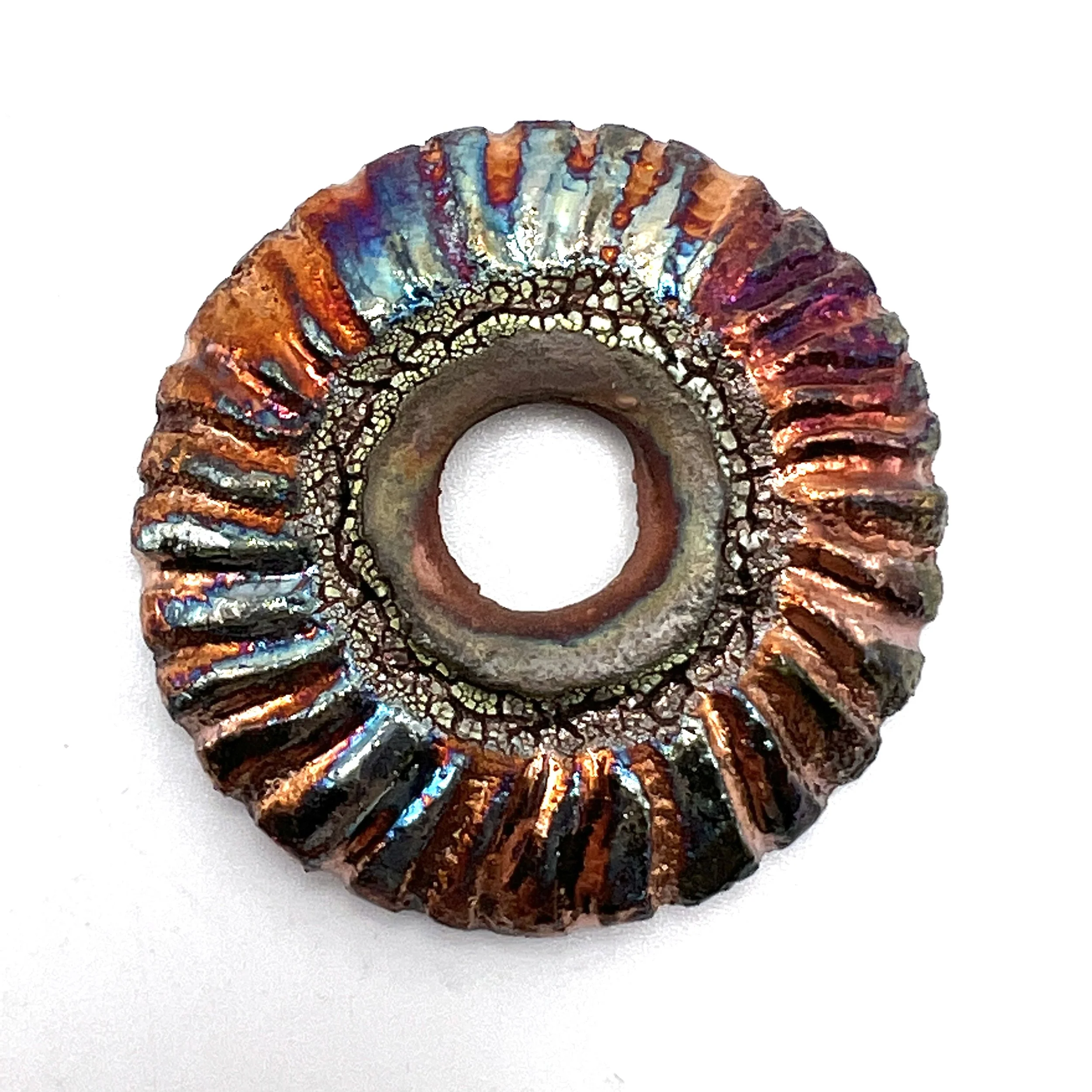 Raku Donut Cabochon or Pendant Ceramic Jewelry Supply by MAKUstudio