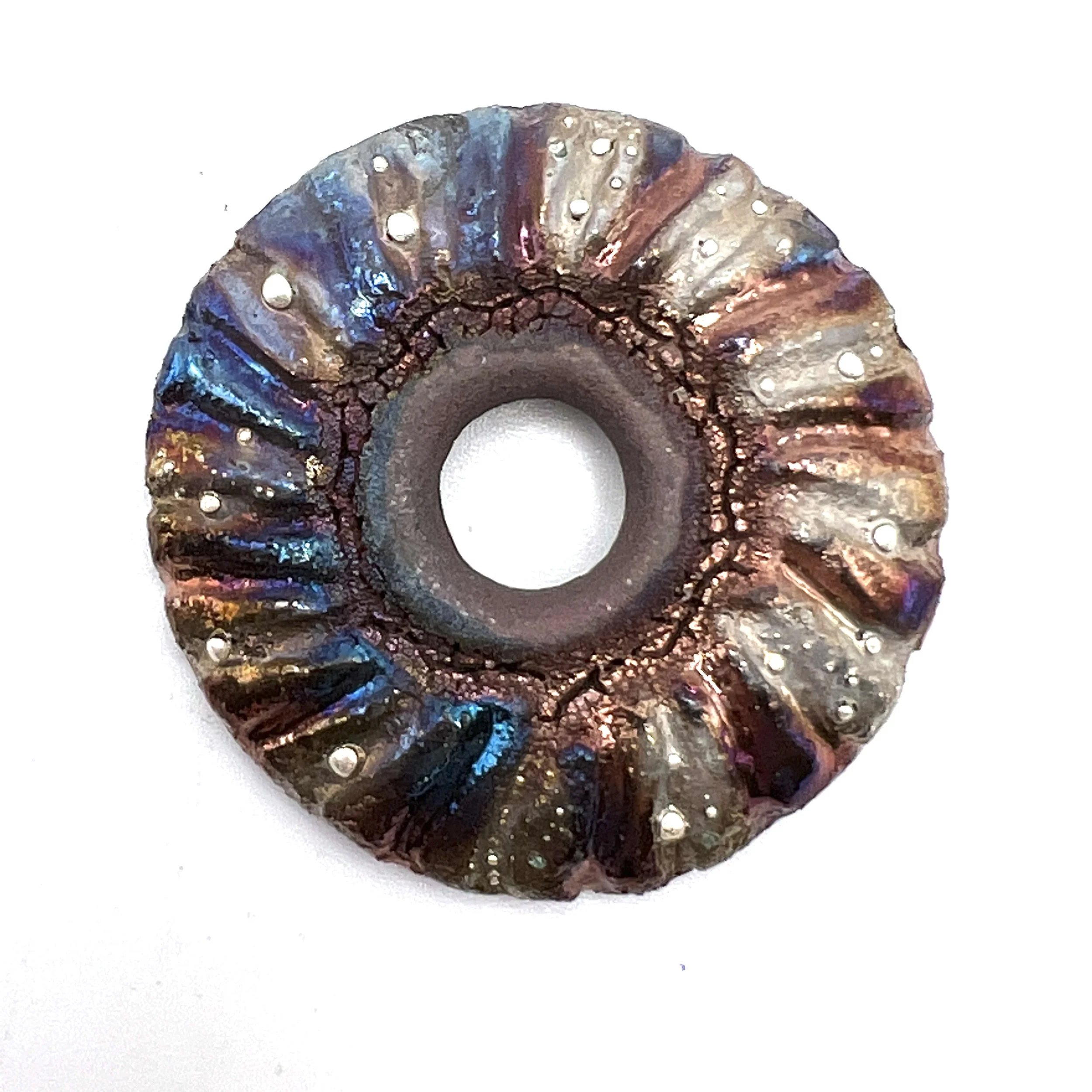Raku Donut Cabochon or Pendant Ceramic Jewelry Supply by MAKUstudio