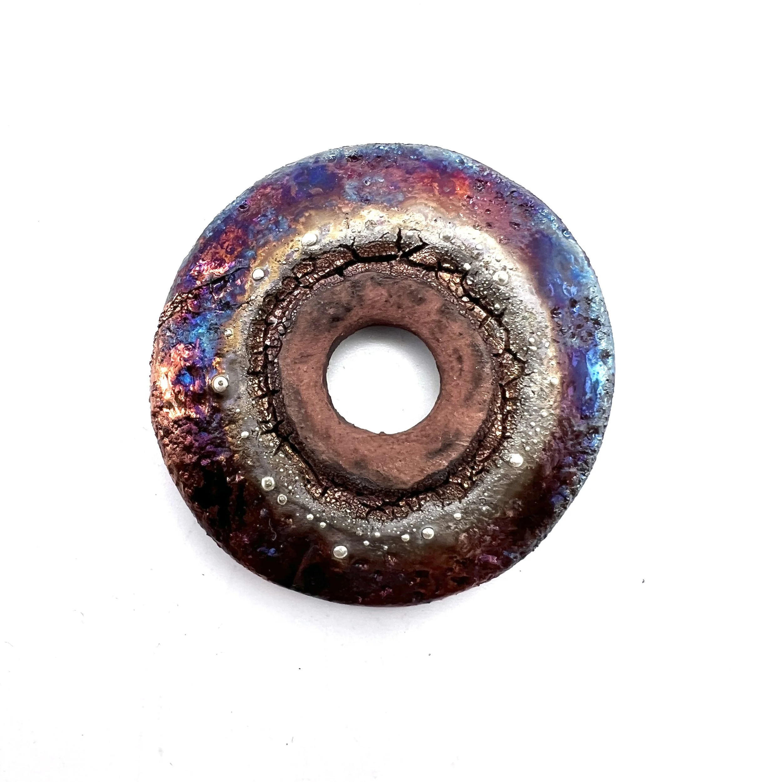 Raku Donut Cabochon or Pendant Ceramic Jewelry Supply by MAKUstudio