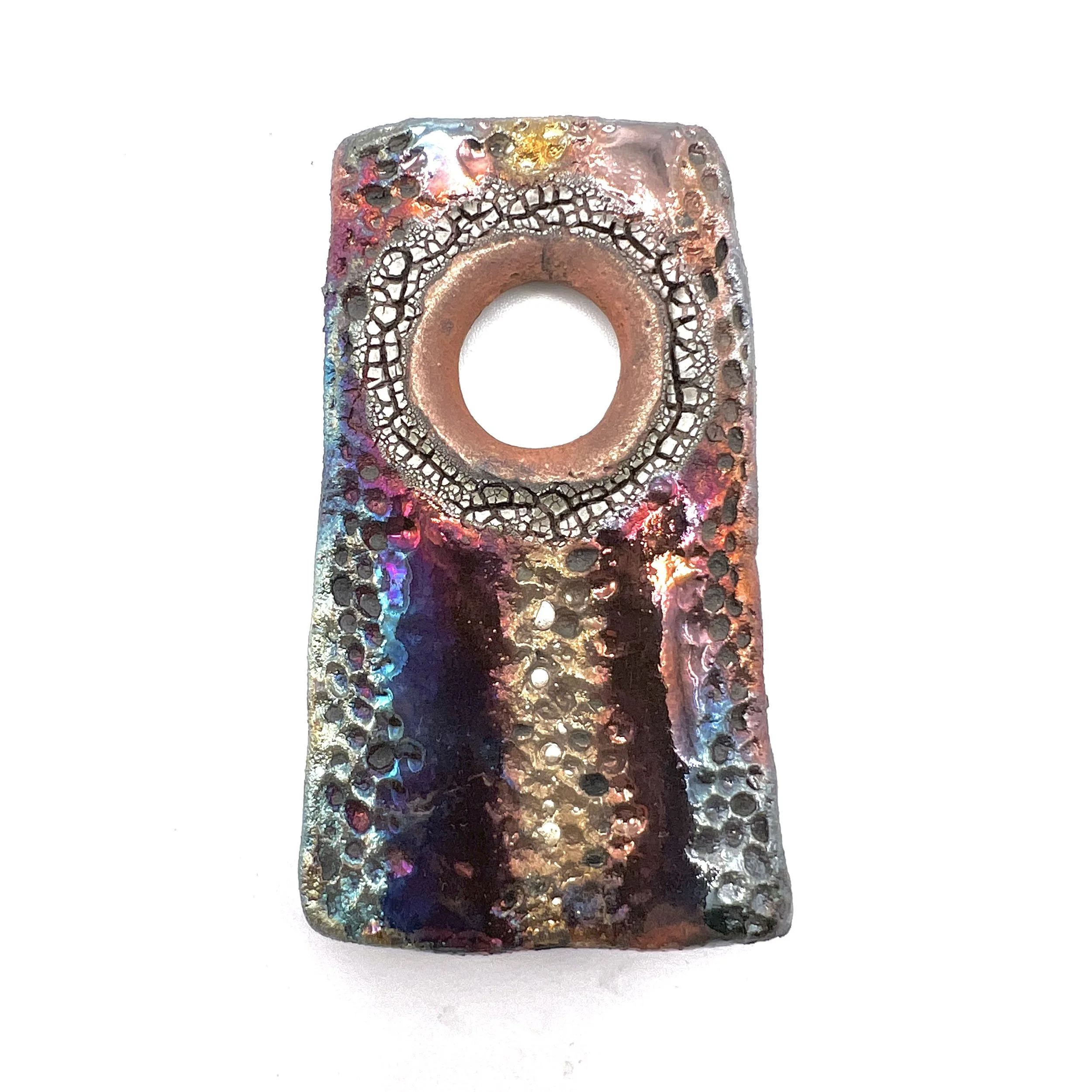 Raku Organic Rectangle Donut Cabochon or Pendant Ceramic Jewelry Supply by MAKUstudio