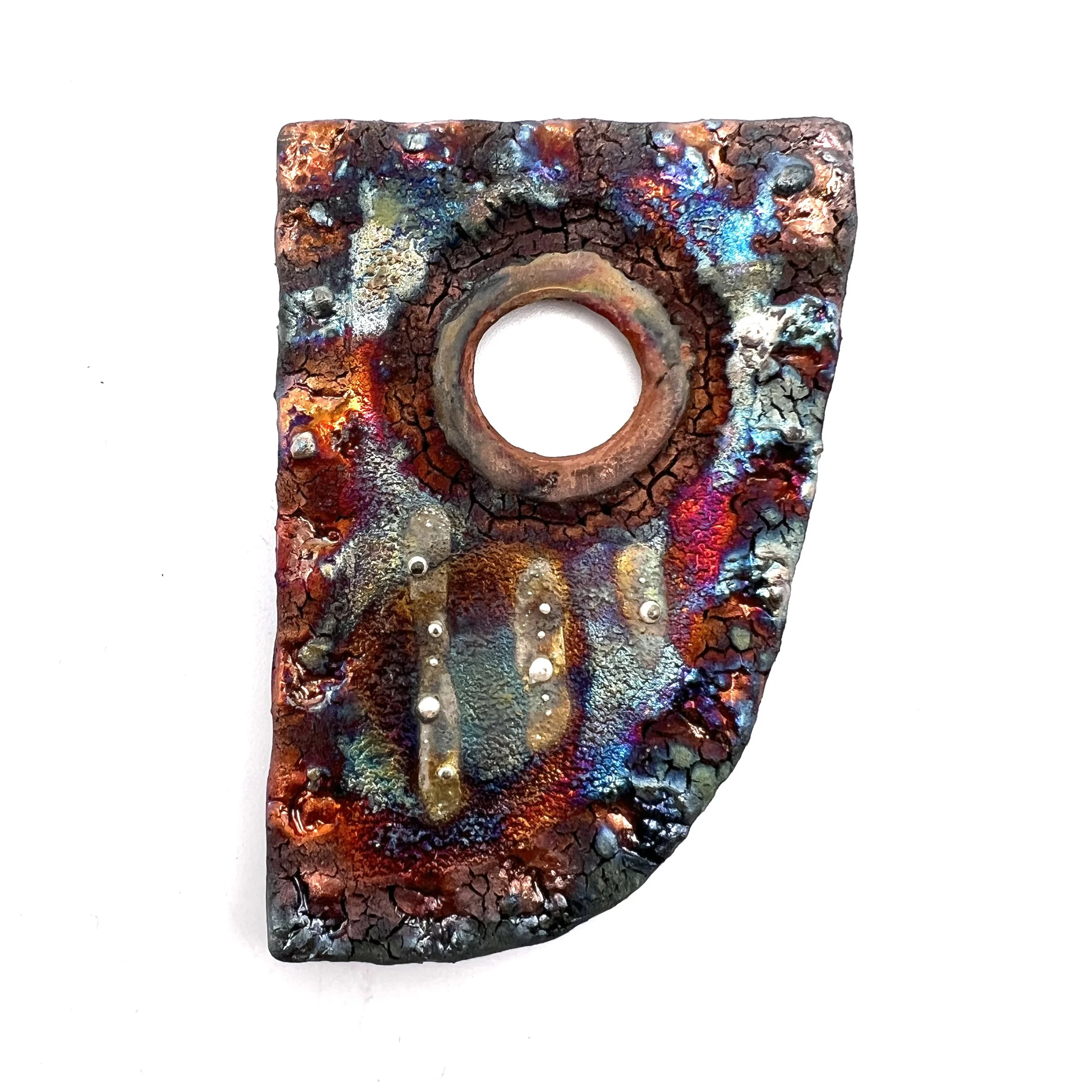 Raku Organic Rectangle Donut Cabochon or Pendant Ceramic Jewelry Supply by MAKUstudio