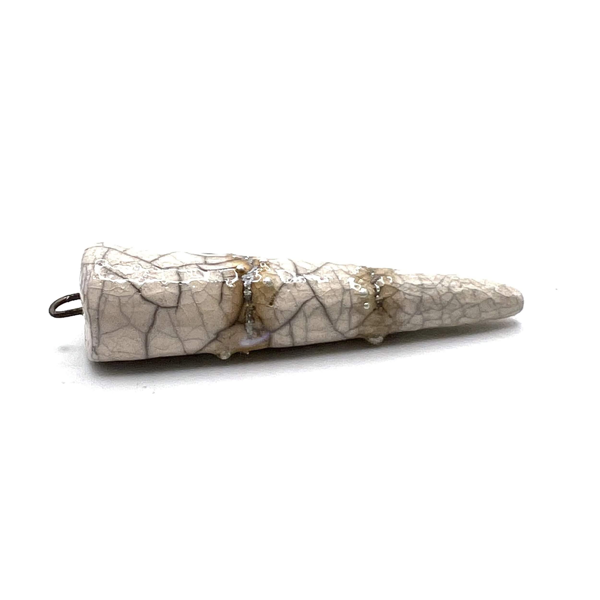 White Crackle and Silver Raku Spike Pendant Ceramic Jewelry Supply Handmade by MAKUstudio