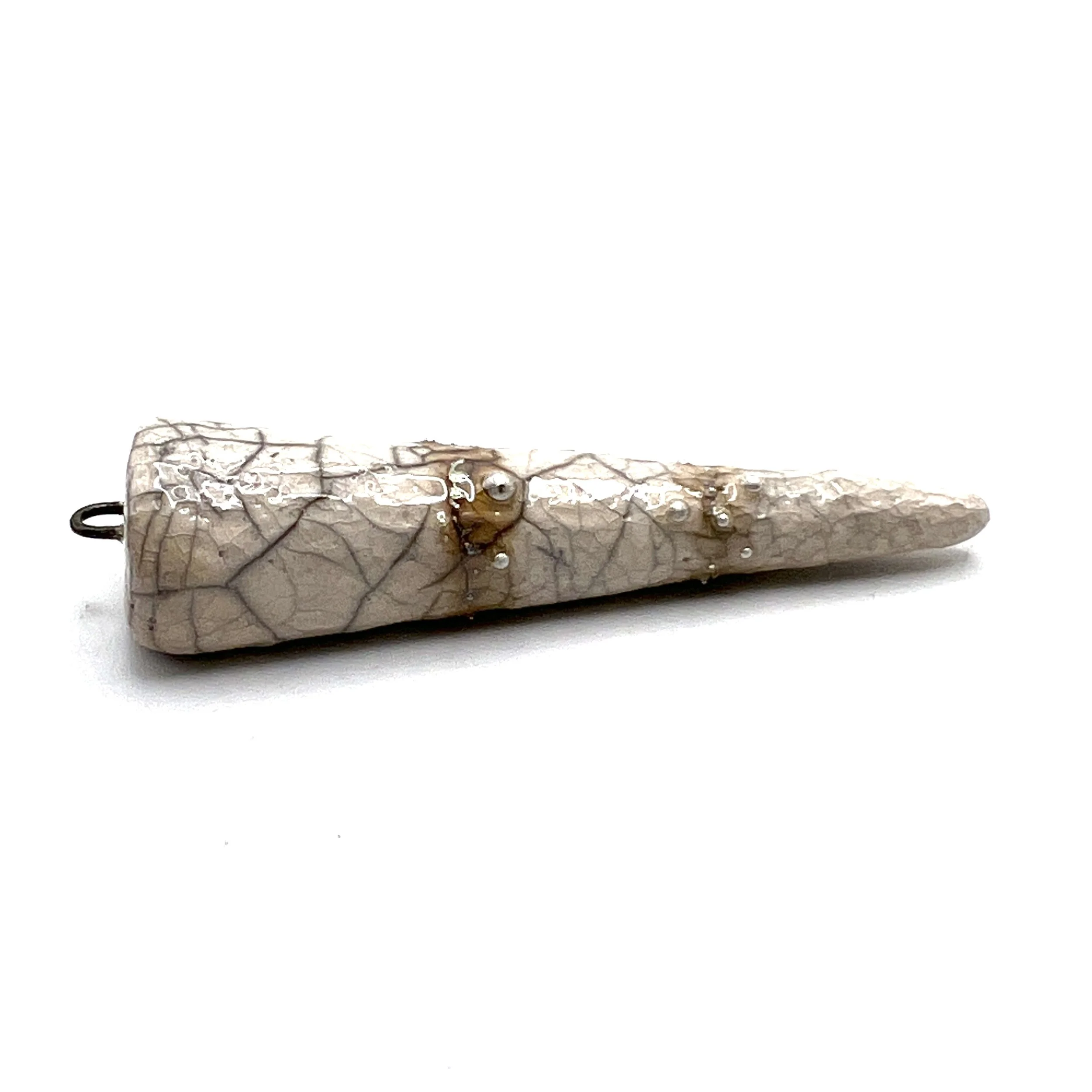 White Crackle and Silver Raku Spike Pendant Ceramic Jewelry Supply Handmade by MAKUstudio