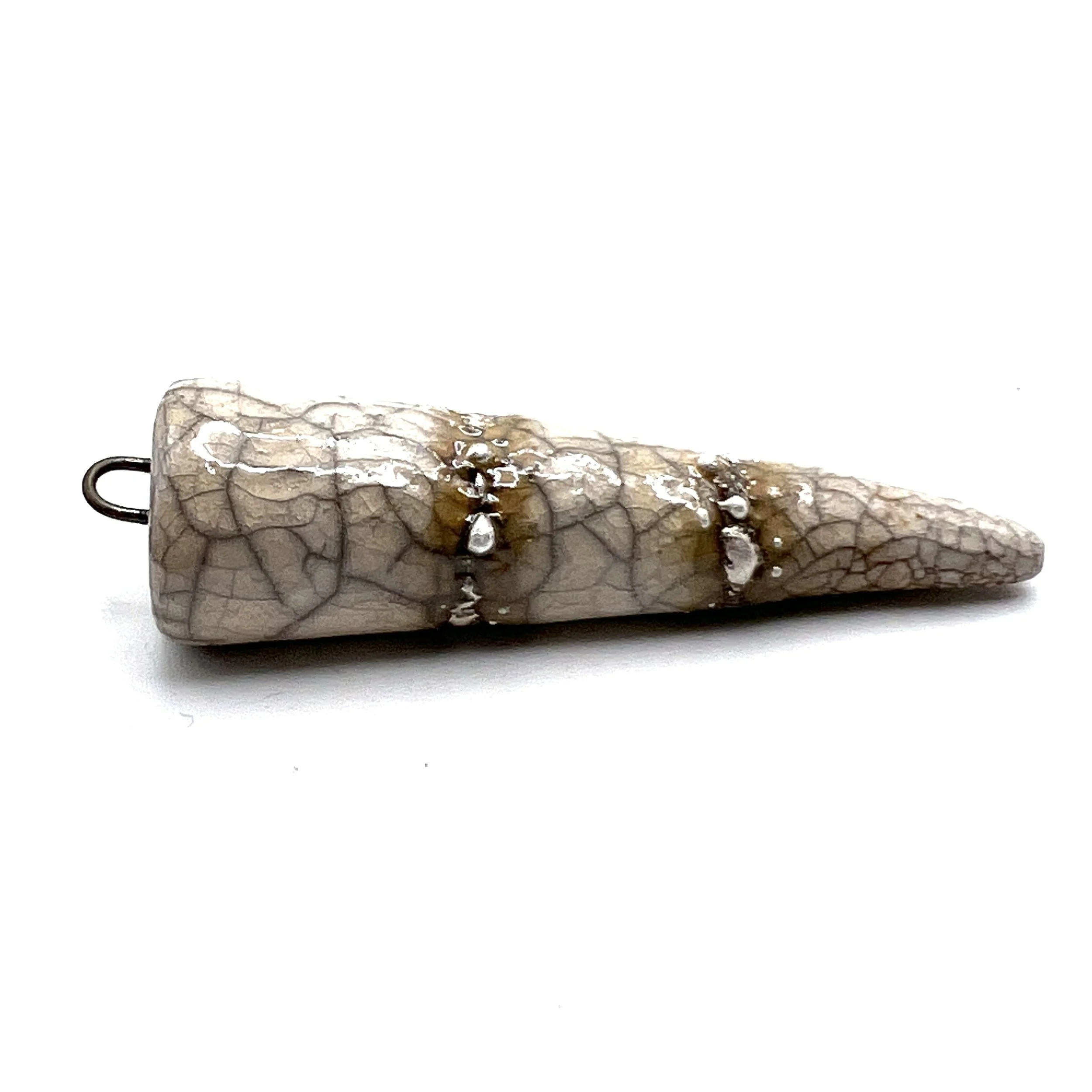 White Crackle and Silver Raku Spike Pendant Ceramic Jewelry Supply Handmade by MAKUstudio