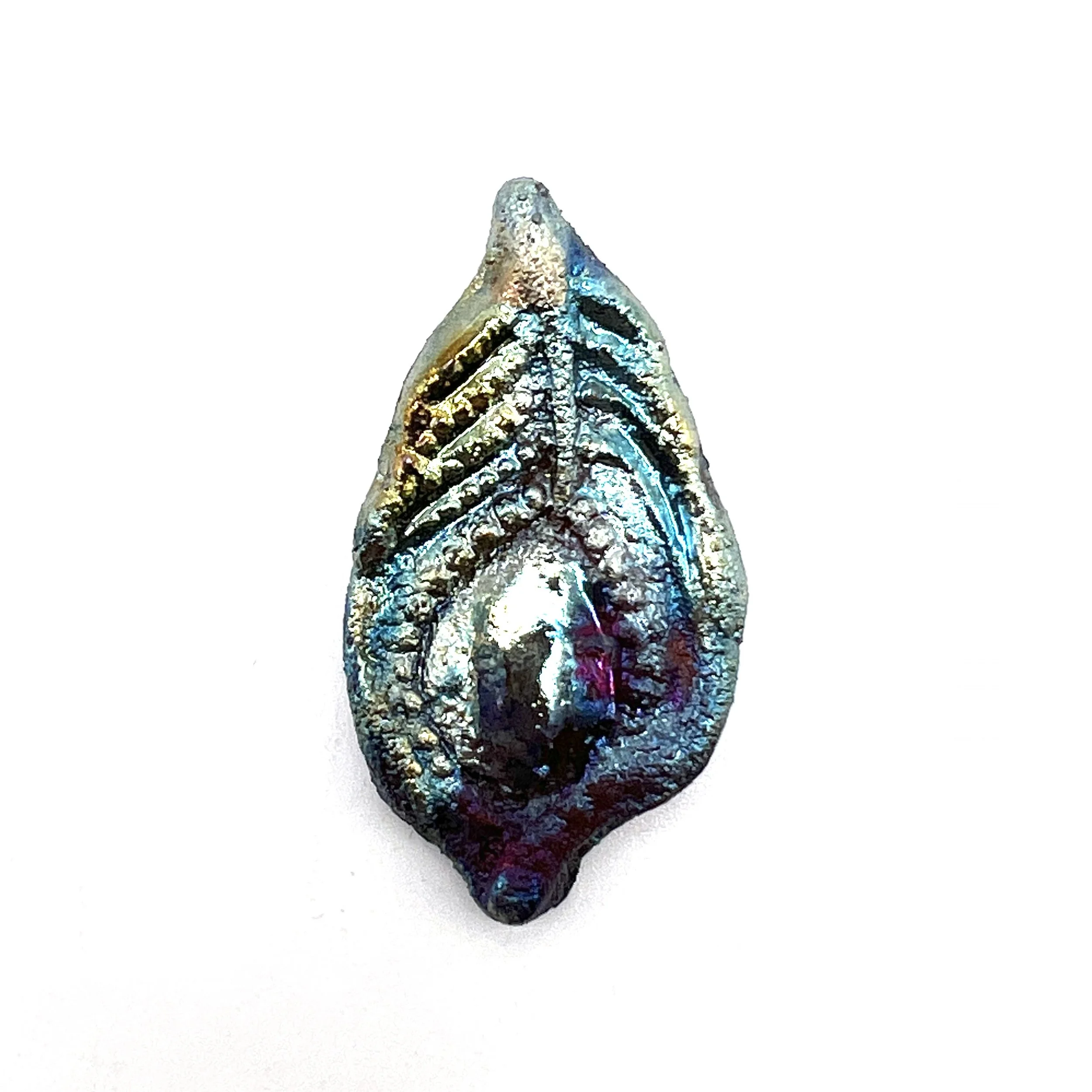 Peacock Feather or Leaf Raku Cabochon Jewelry Supply Handmade by MAKUstudio