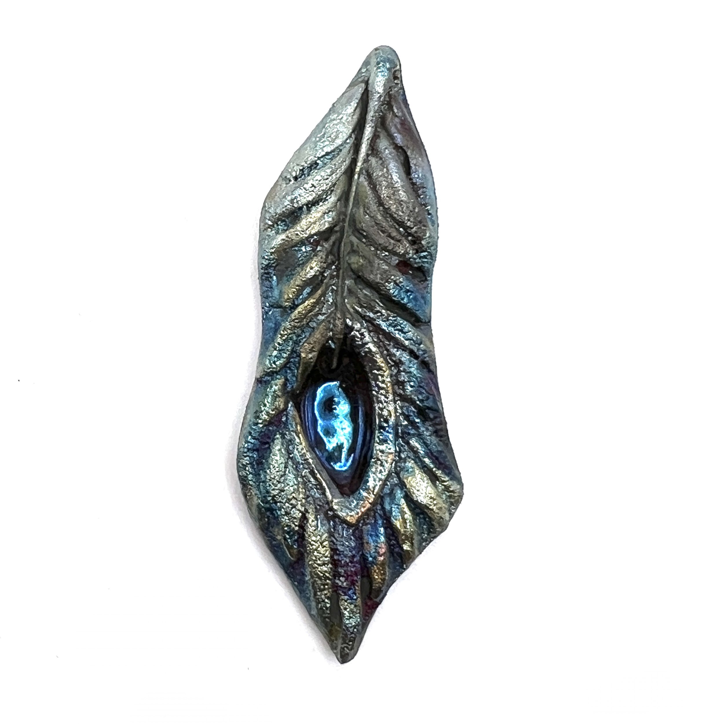 Peacock Feather or Leaf Raku Cabochon Jewelry Supply Handmade by MAKUstudio