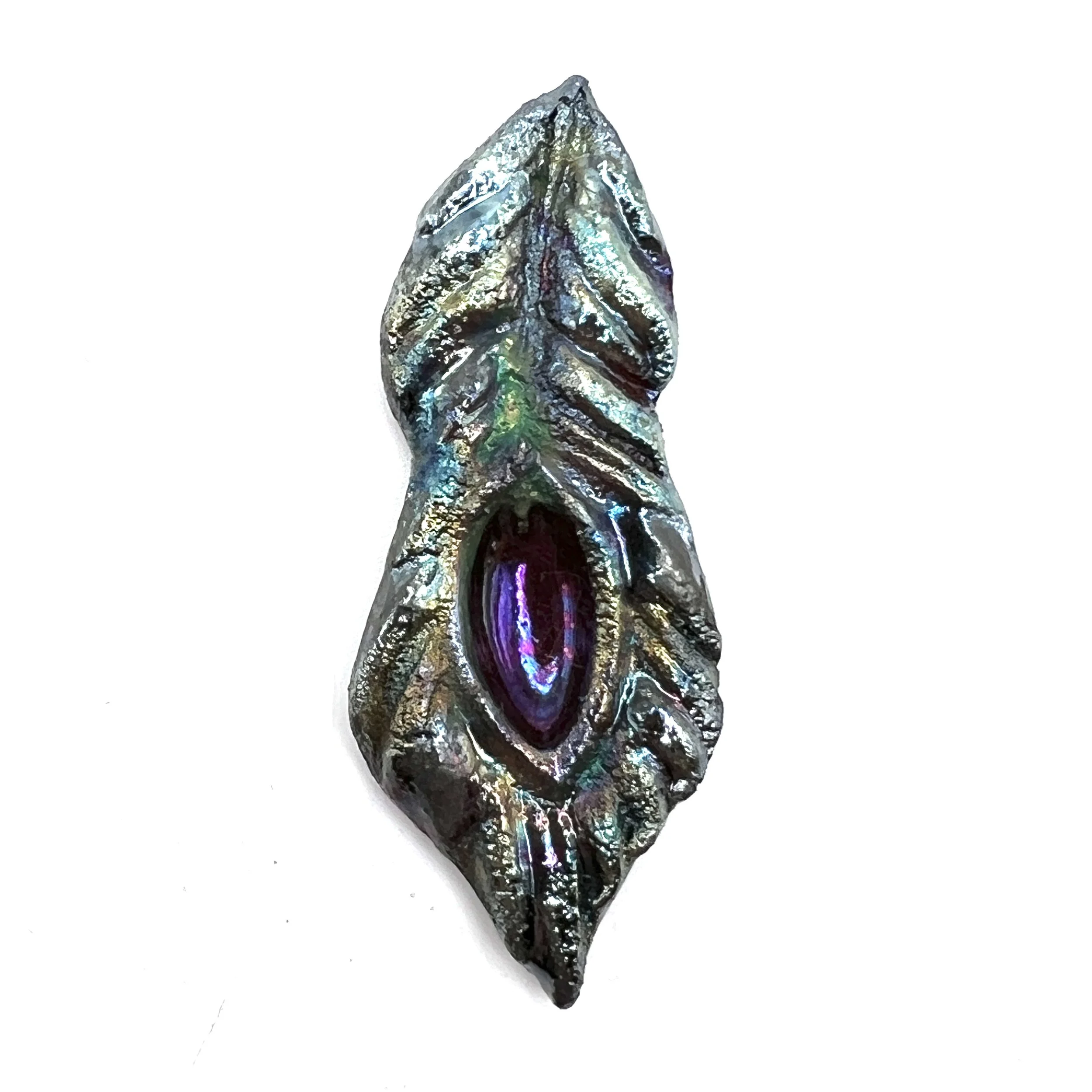 Peacock Feather or Leaf Raku Cabochon Jewelry Supply Handmade by MAKUstudio