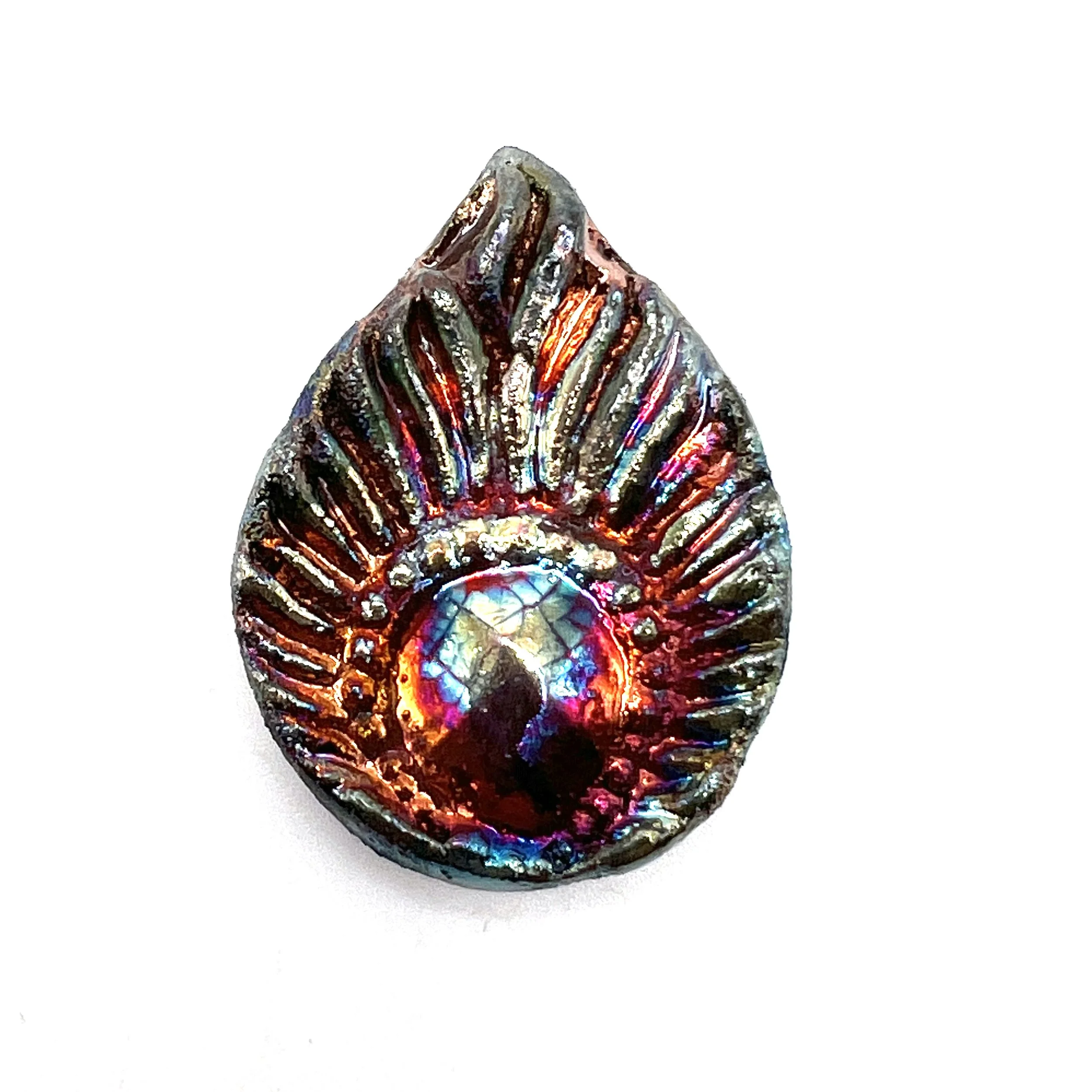 Peacock Feather Raku Cabochon Jewelry Supply Handmade by MAKUstudio