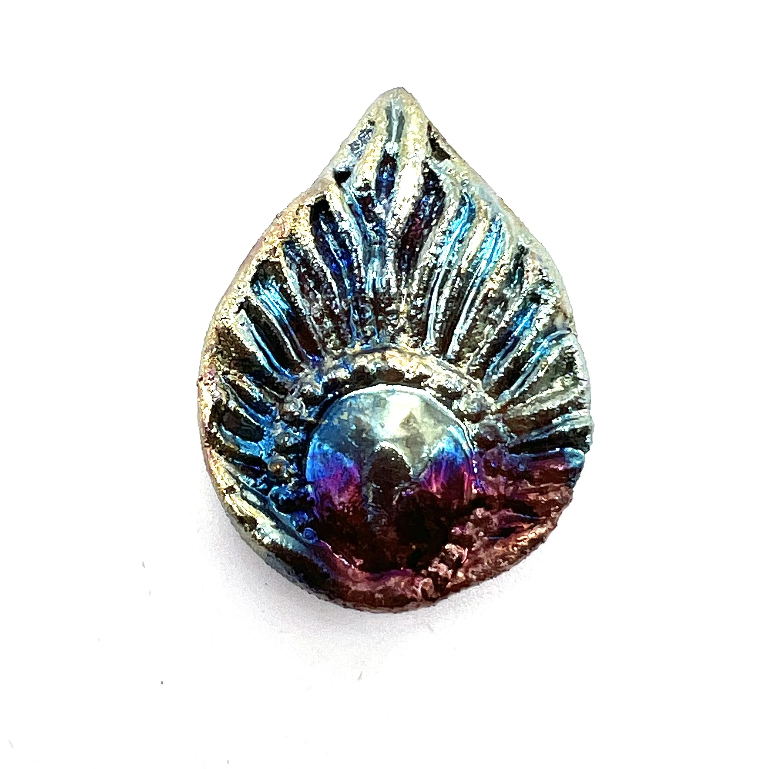 Peacock Feather Raku Cabochon Jewelry Supply Handmade by MAKUstudio