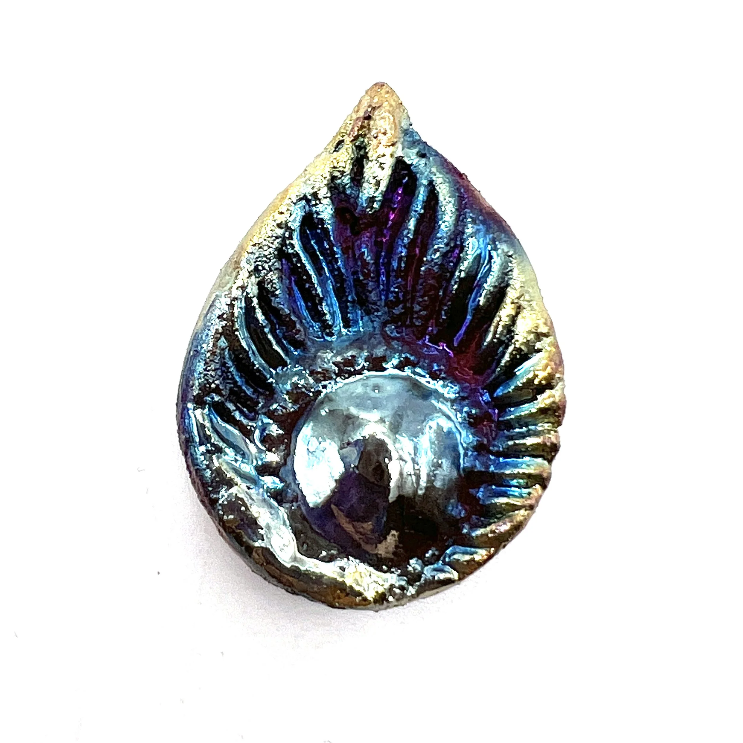 Peacock Feather Raku Cabochon Jewelry Supply Handmade by MAKUstudio