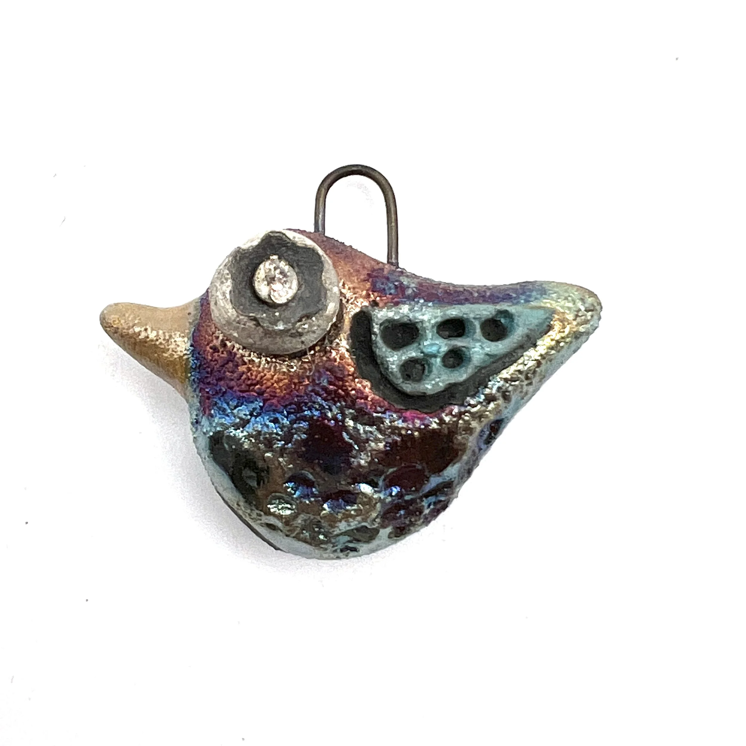 Raku Bird Pendant Ceramic Jewelry Supplies Handmade by MAKUstudio