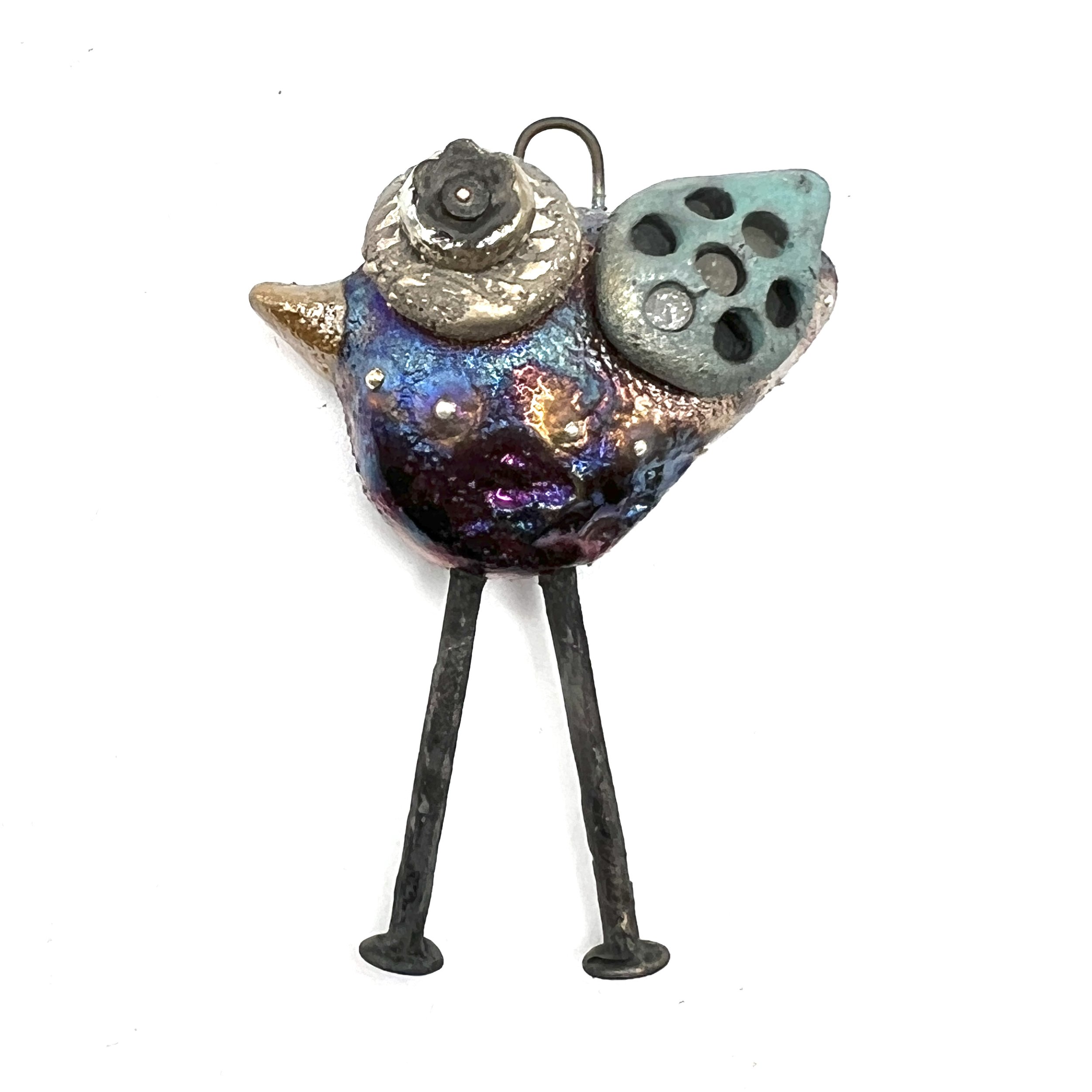 Raku Bird with Legs Ceramic Pendant Raku Jewelry Supplies Handmade by MAKUstudio