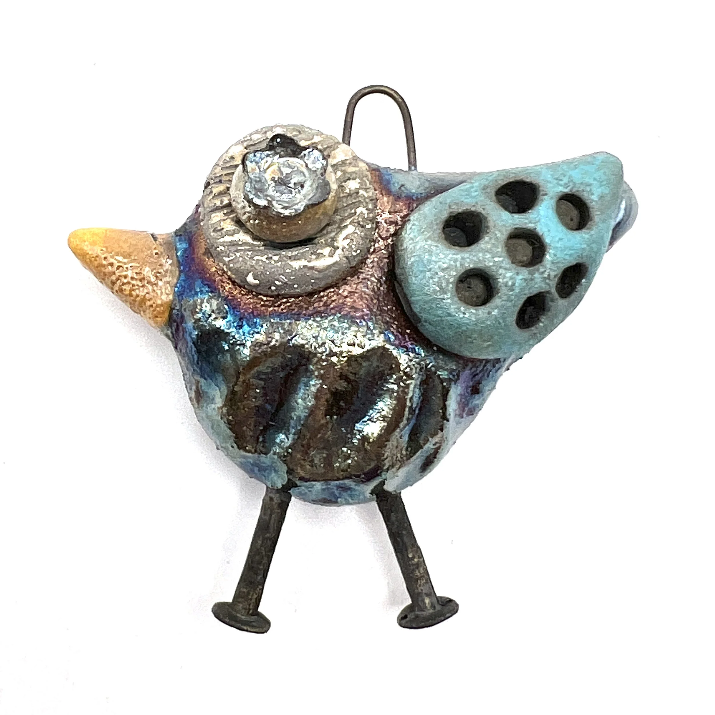Raku Bird with Legs Ceramic Pendant Raku Jewelry Supplies Handmade by MAKUstudio