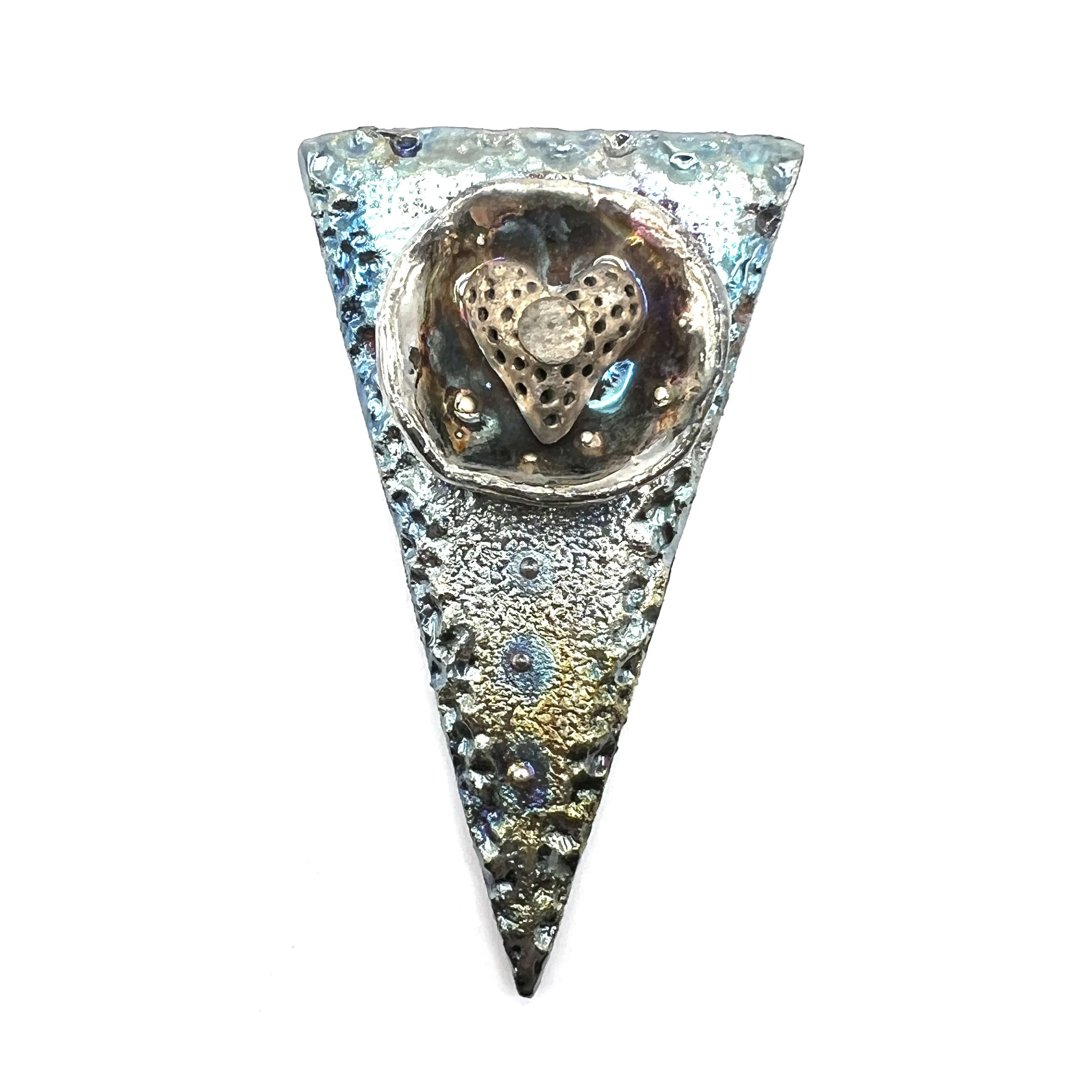 Triangle Raku Cabochon with Heart Ceramic Jewelry Supply Handmade by MAKUstudio