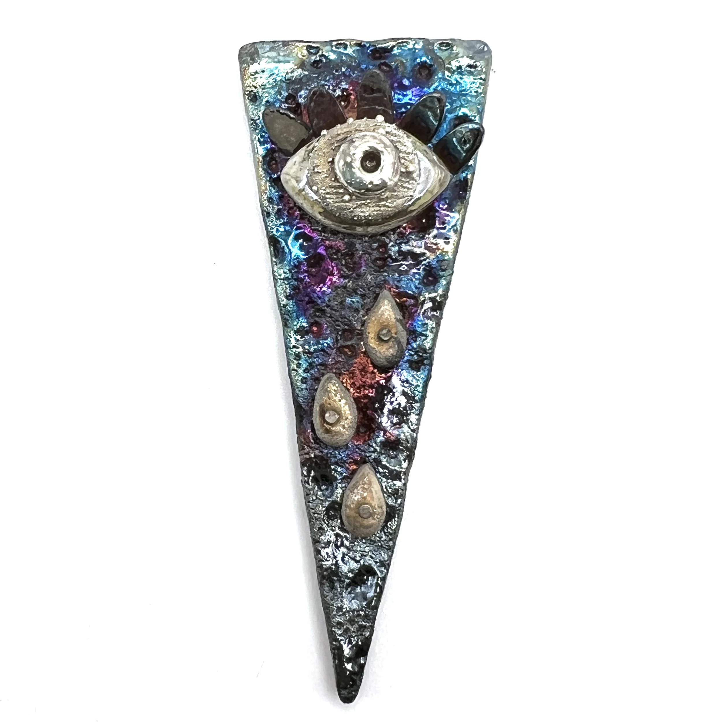 Evil Eye Triangle Raku Cabochon Ceramic Jewelry Supply Handmade by MAKUstudio