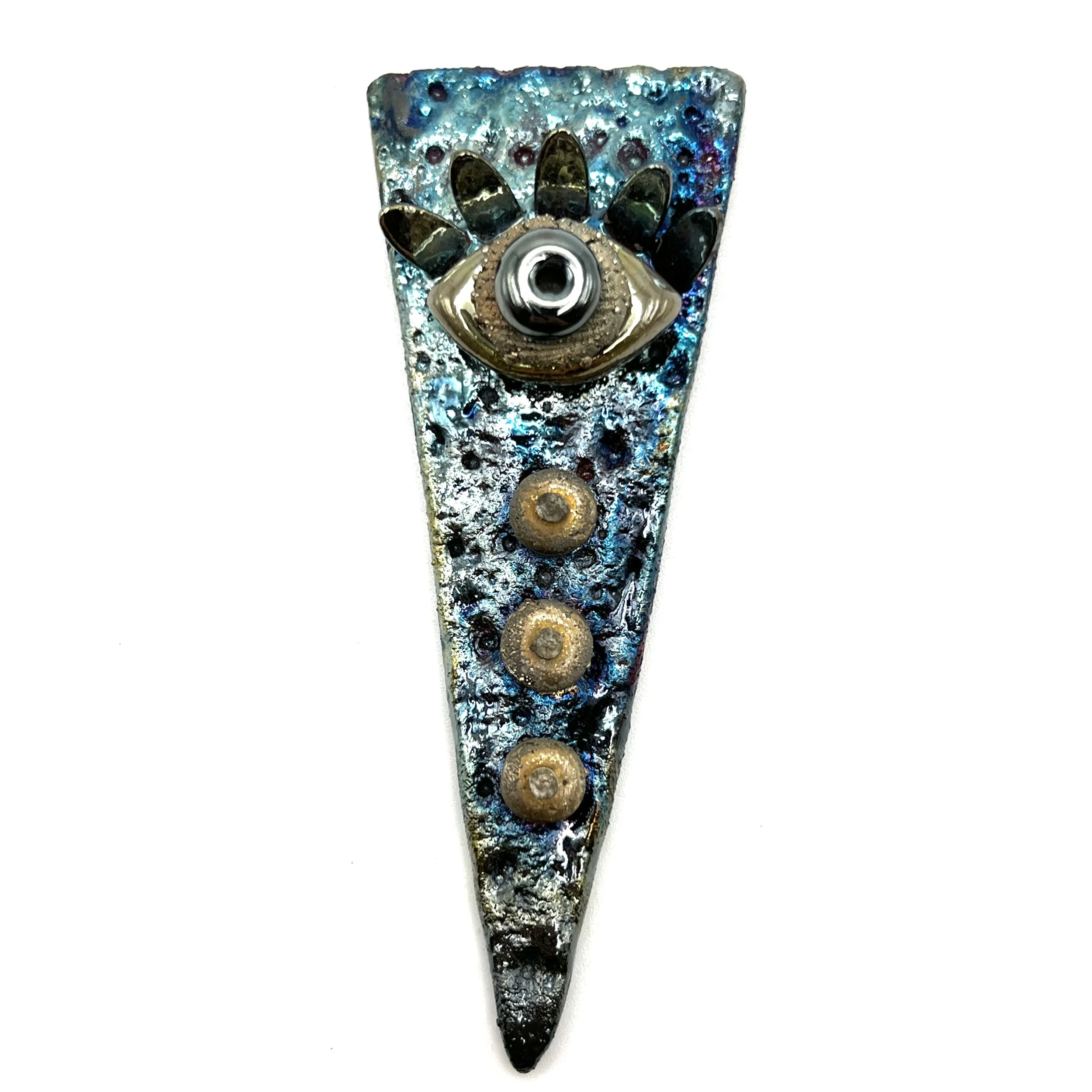 Evil Eye Triangle Raku Cabochon Ceramic Jewelry Supply Handmade by MAKUstudio