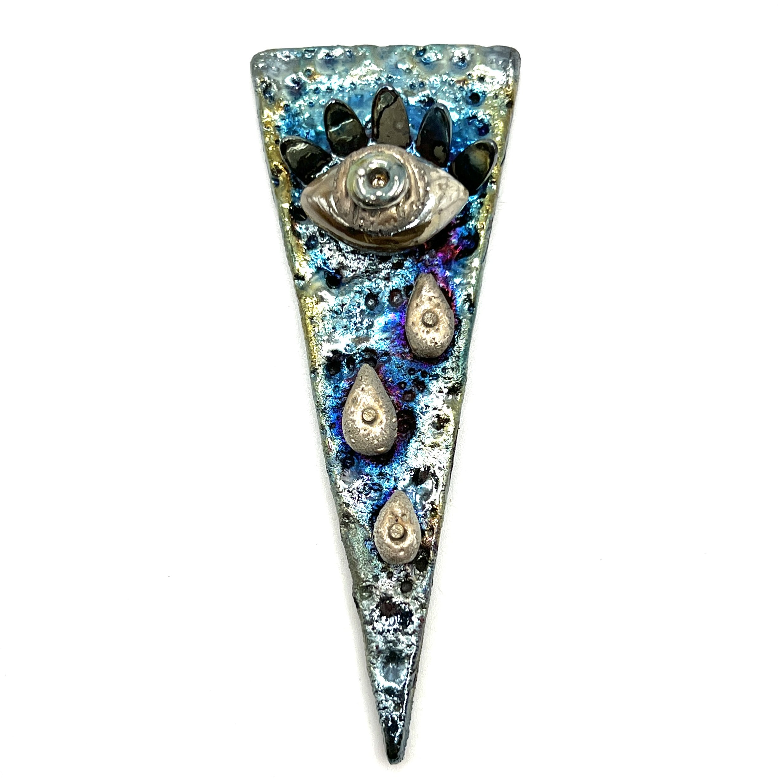 Evil Eye Triangle Raku Cabochon Ceramic Jewelry Supply Handmade by MAKUstudio