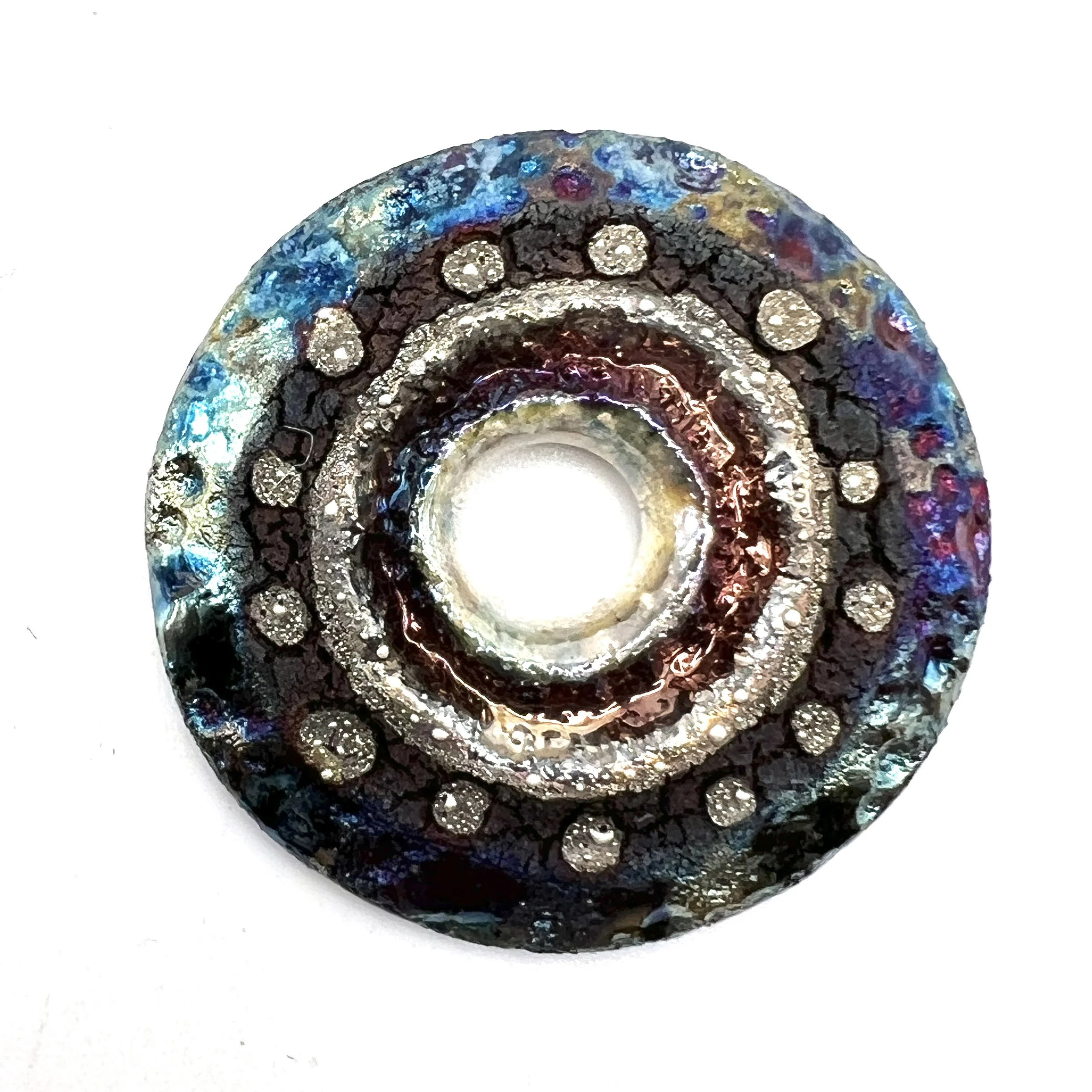 Raku Donut Cabochon or Pendant Ceramic Jewelry Supply by MAKUstudio