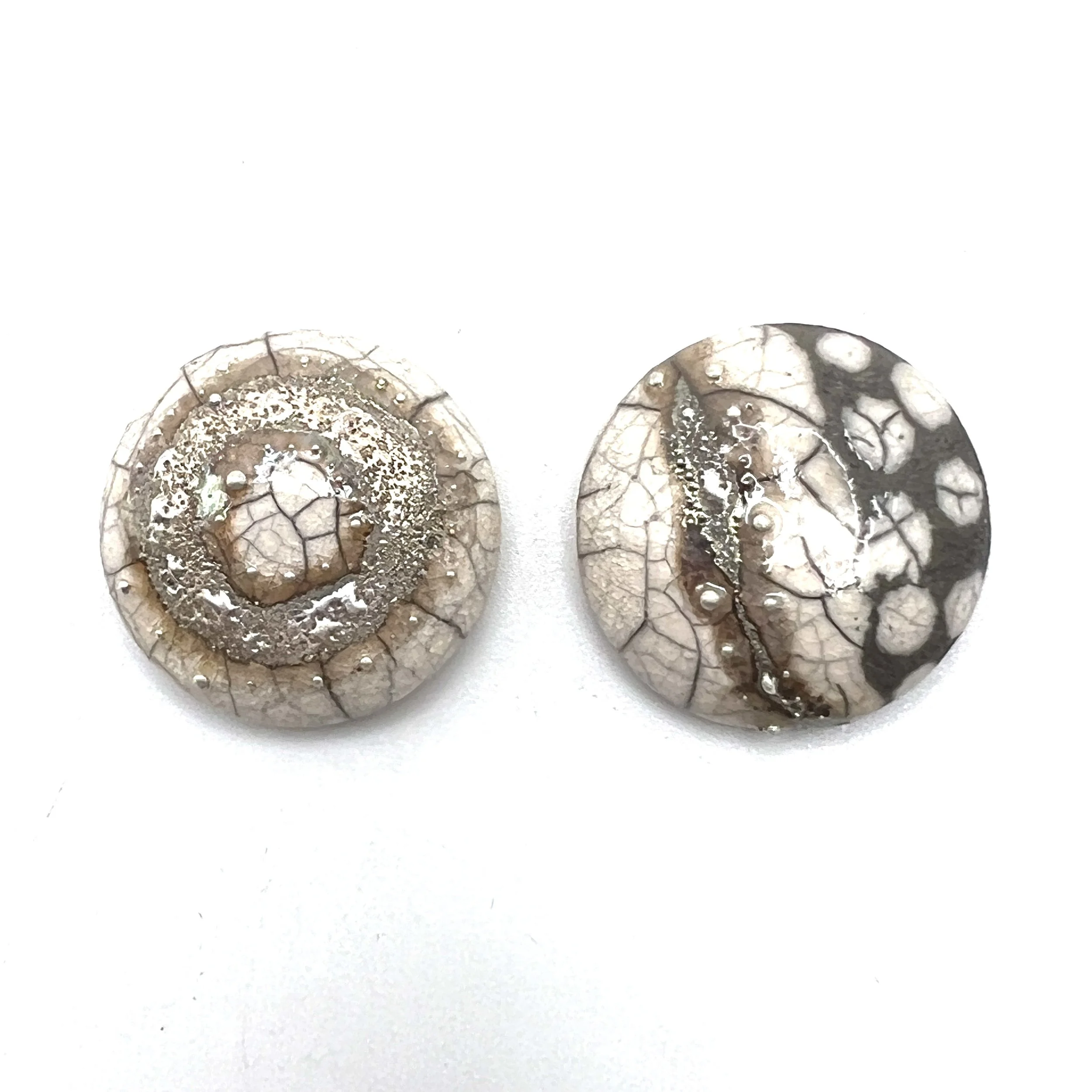 Set of 2 White Crackle Raku Cabochons Ceramic Jewelry Supplies Handmade by MAKUstudio