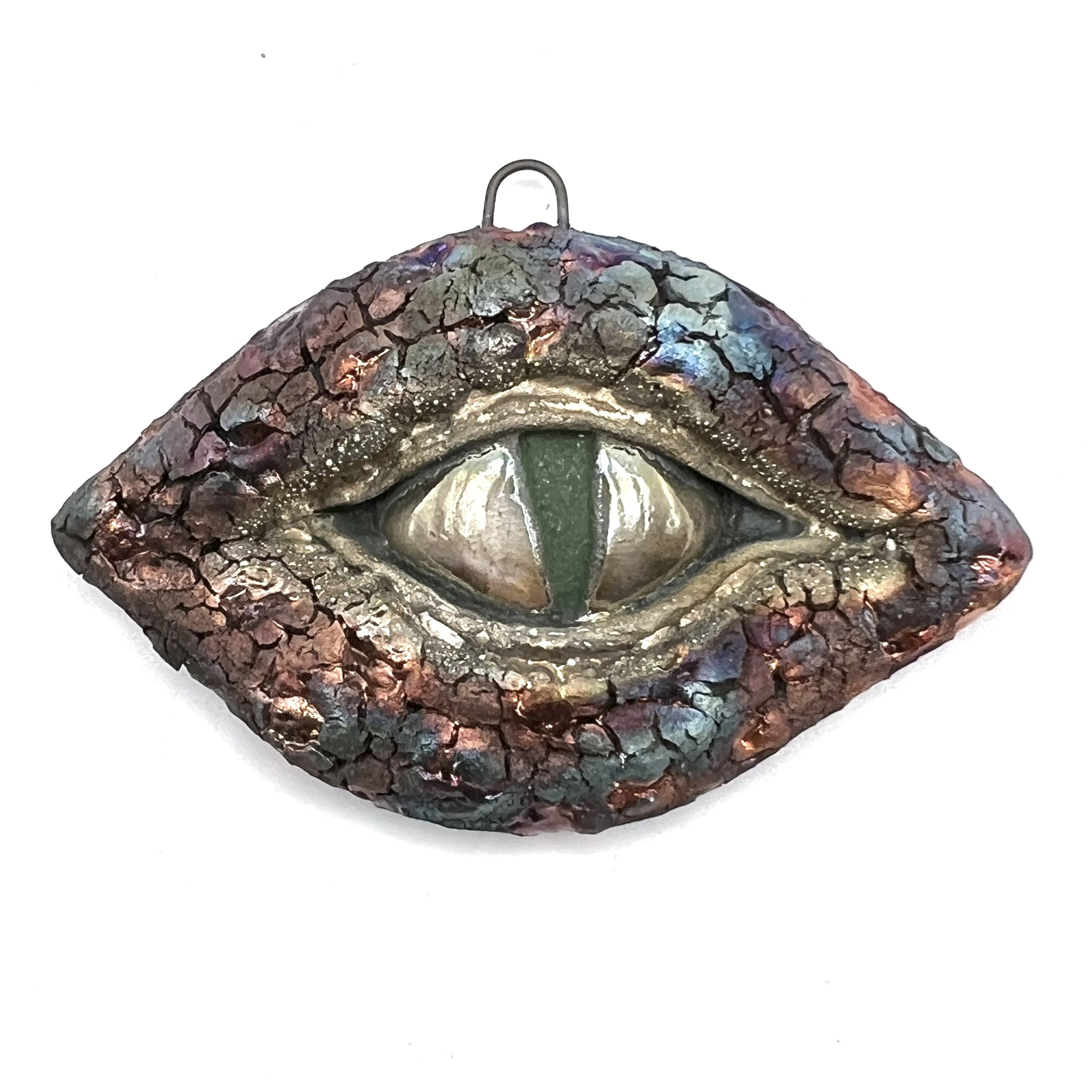 Dragon Eye Raku Ceramic Pendant Raku Jewelry Supply Handmade by MAKUstudio