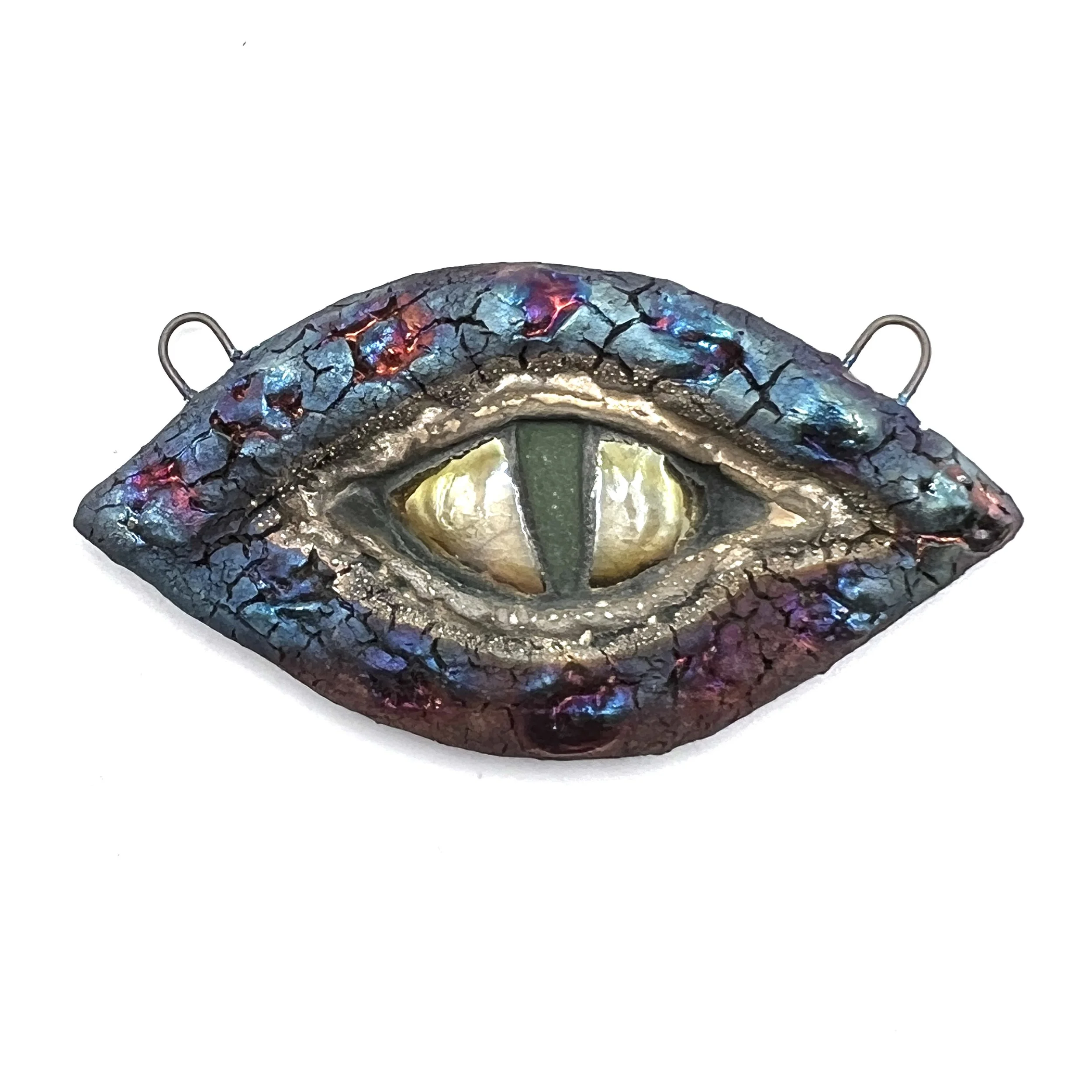 Dragon Eye Raku Ceramic Pendant or Connector Raku Jewelry Supply Handmade by MAKUstudio