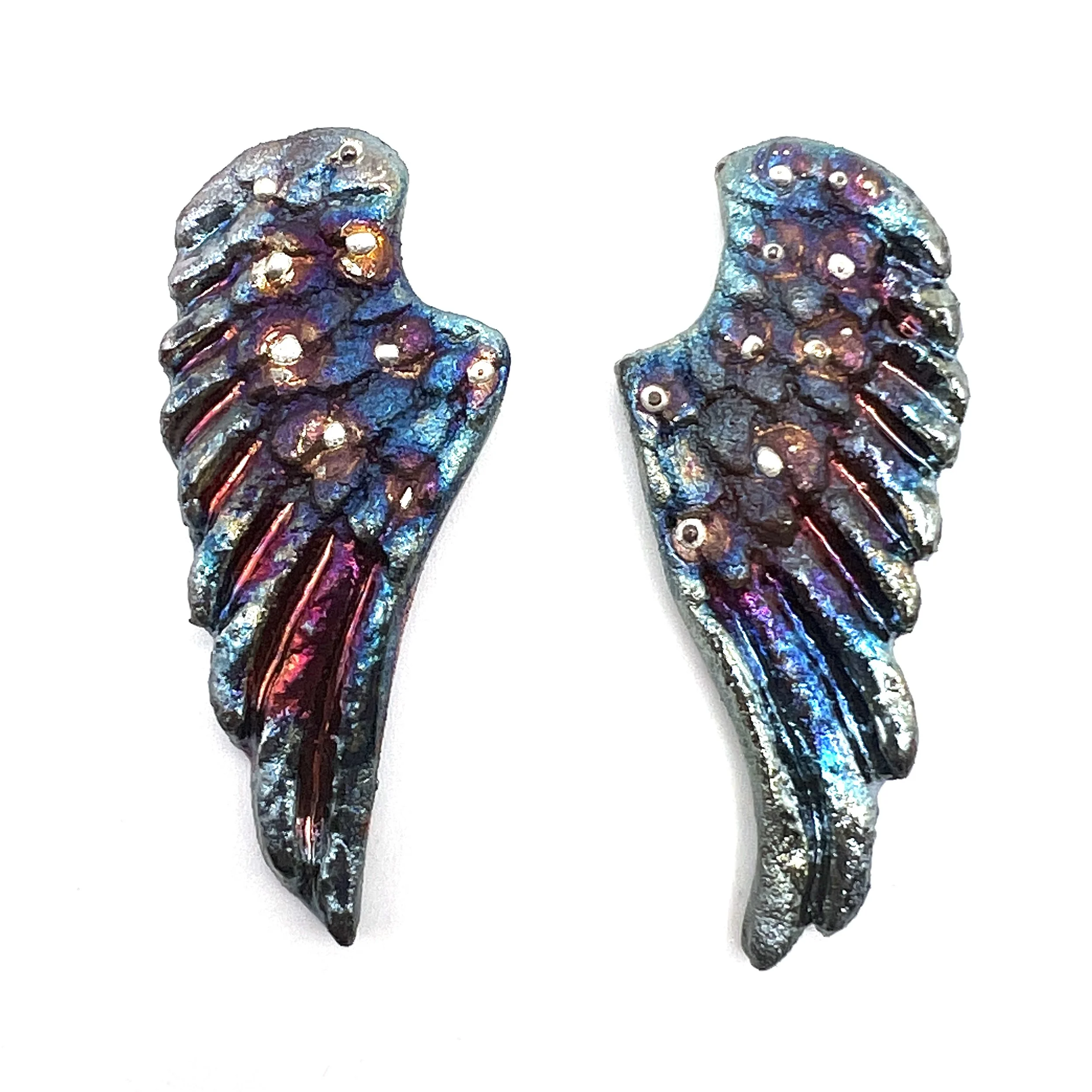 Angel Wings Set of 2 Raku Cabochons Jewelry Supply Handmade by MAKUstudio