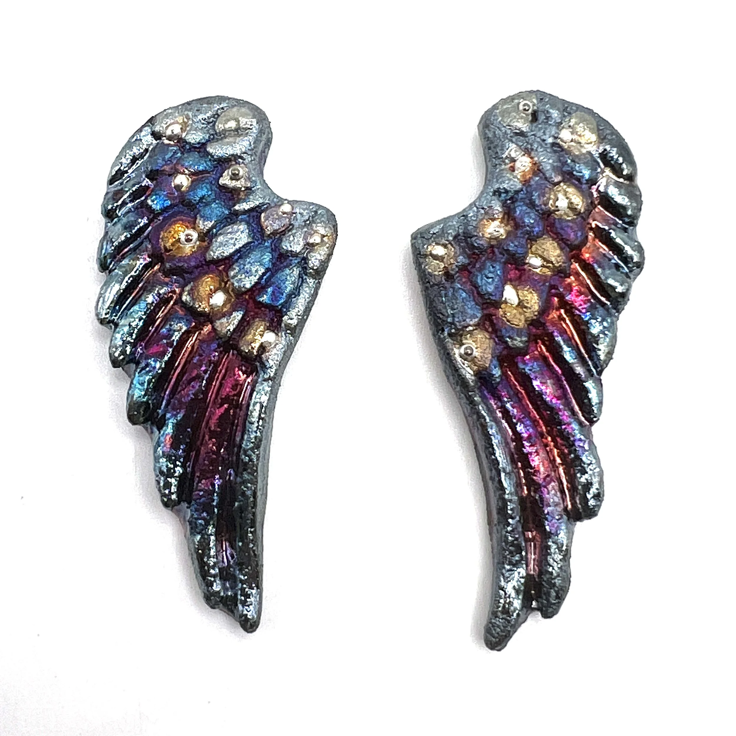Angel Wings Set of 2 Raku Cabochons Jewelry Supply Handmade by MAKUstudio