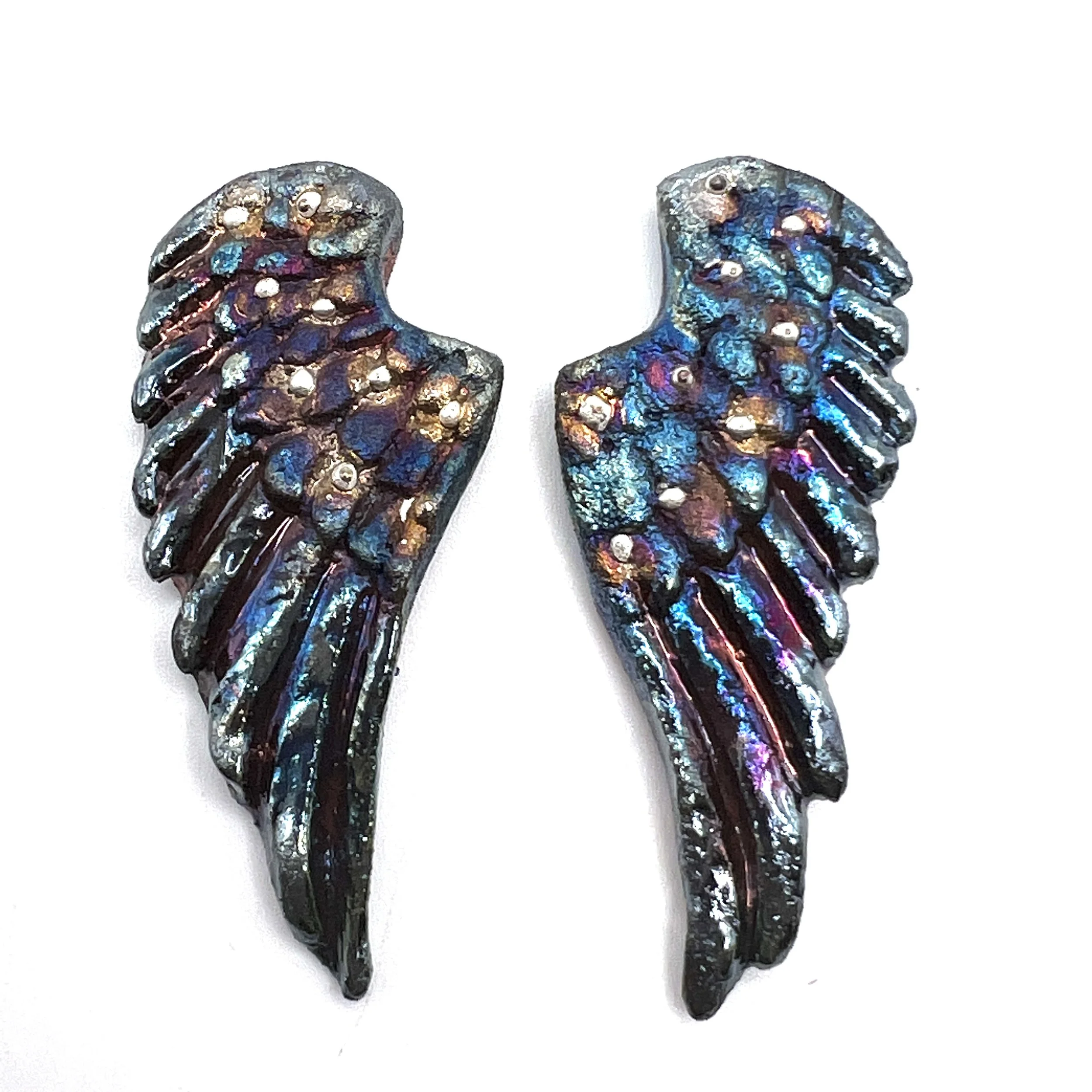 Angel Wings Set of 2 Raku Cabochons Jewelry Supply Handmade by MAKUstudio