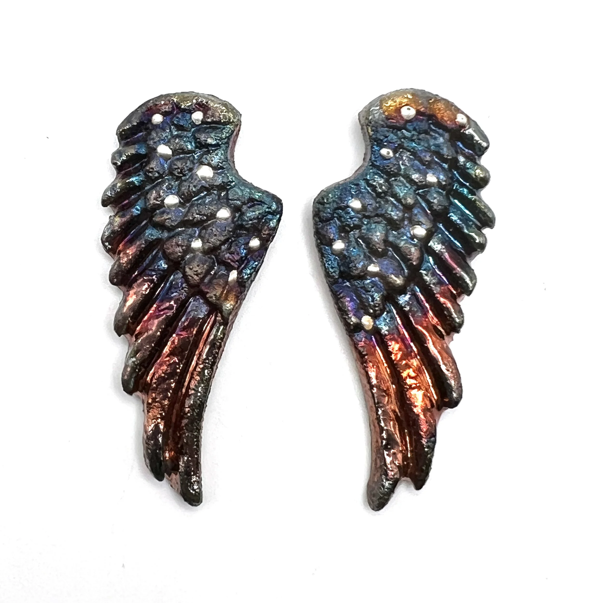 Angel Wings Set of 2 Raku Cabochons Jewelry Supply Handmade by MAKUstudio MAKU raku