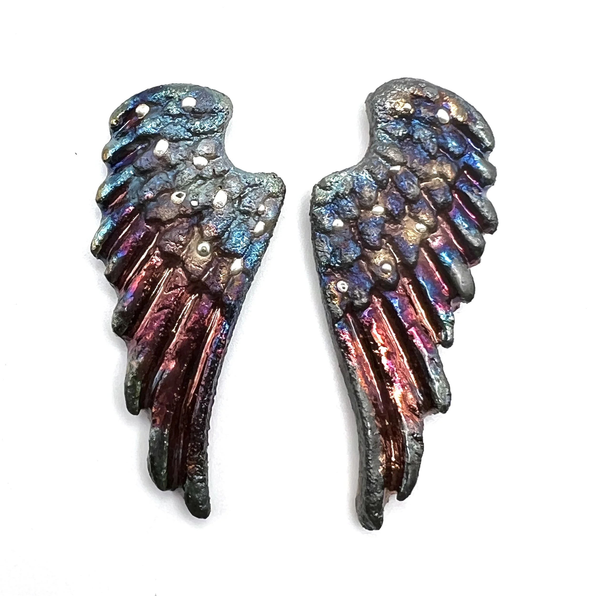 Angel Wings Set of 2 Raku Cabochons Jewelry Supply Handmade by MAKUstudio MAKU raku