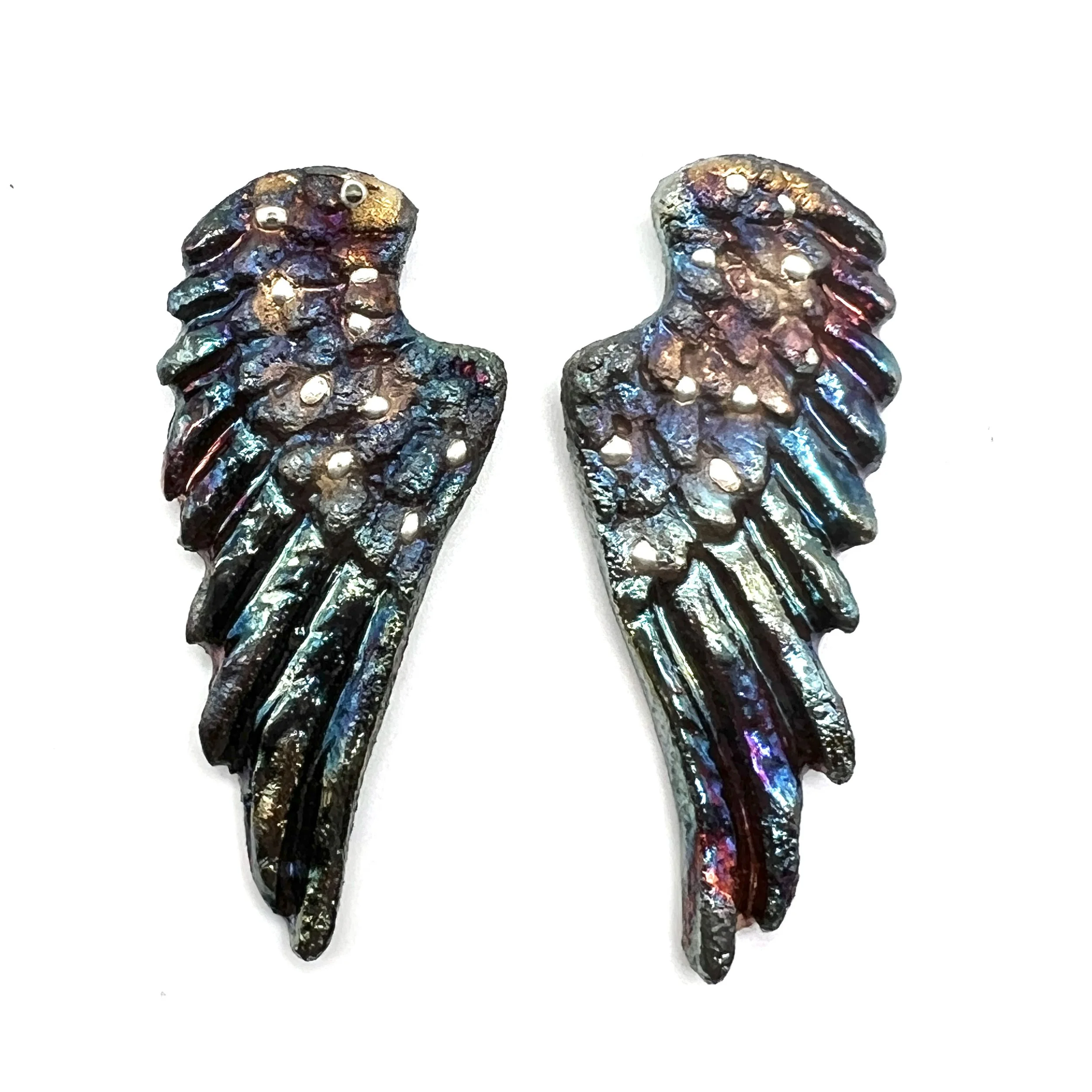 Angel Wings Set of 2 Raku Cabochons Jewelry Supply Handmade by MAKUstudio MAKU raku