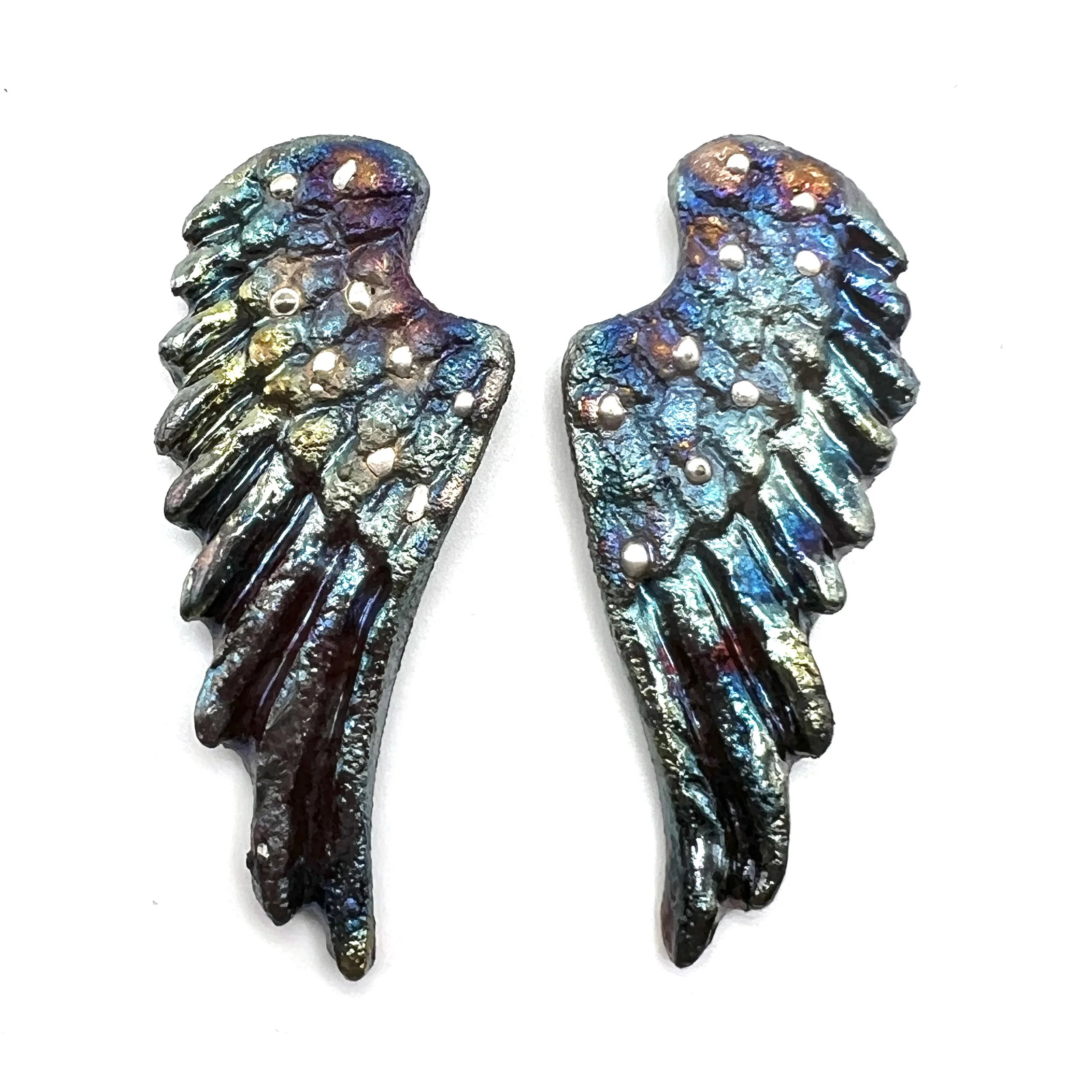 Angel Wings Set of 2 Raku Cabochons Jewelry Supply Handmade by MAKUstudio MAKU raku