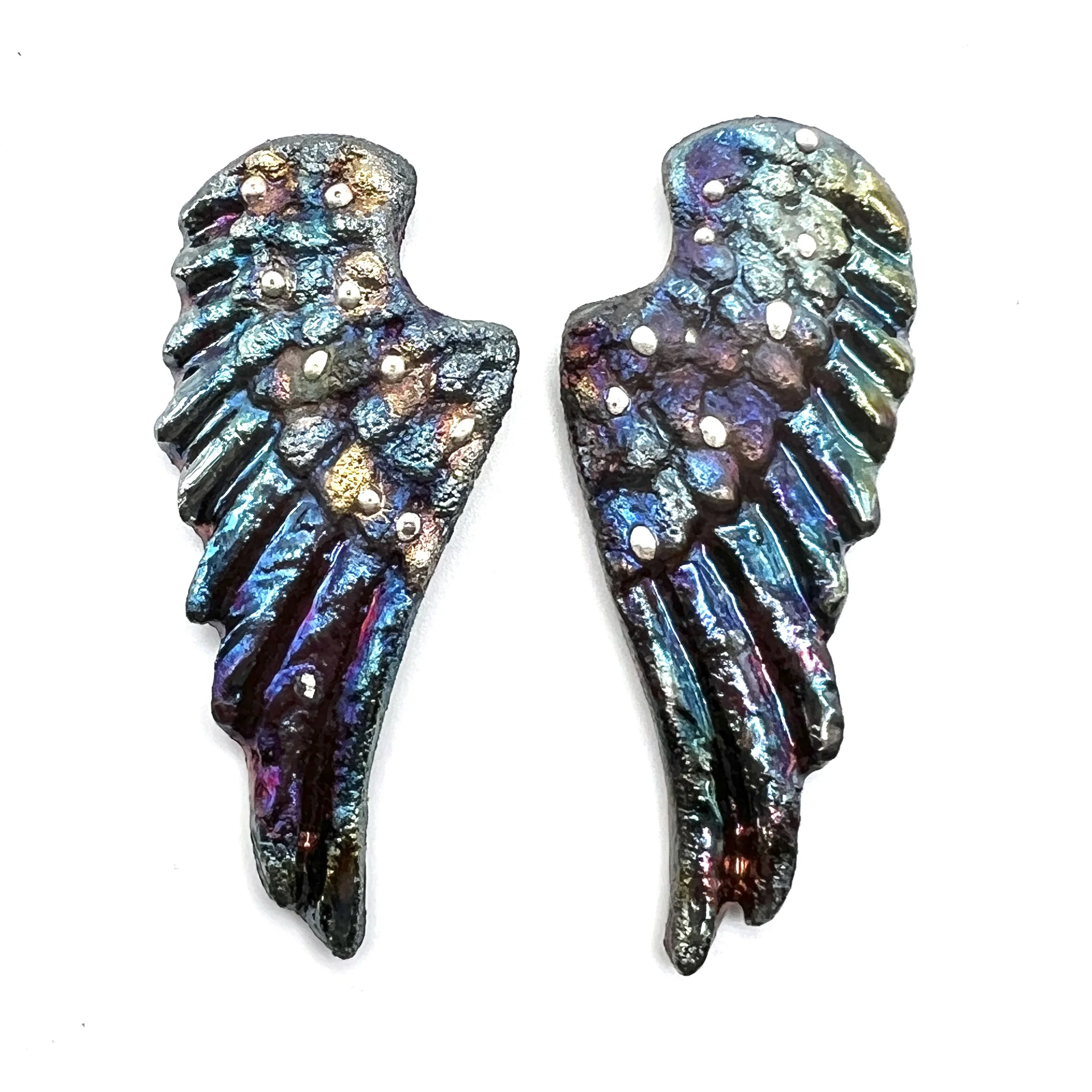Angel Wings Set of 2 Raku Cabochons Jewelry Supply Handmade by MAKUstudio MAKU raku