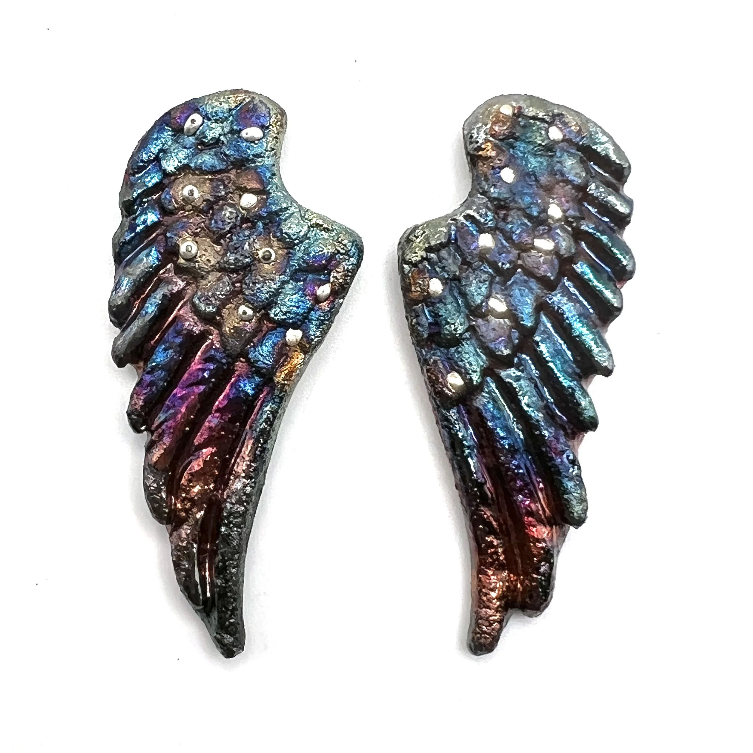 Angel Wings Set of 2 Raku Cabochons Jewelry Supply Handmade by MAKUstudio MAKU raku