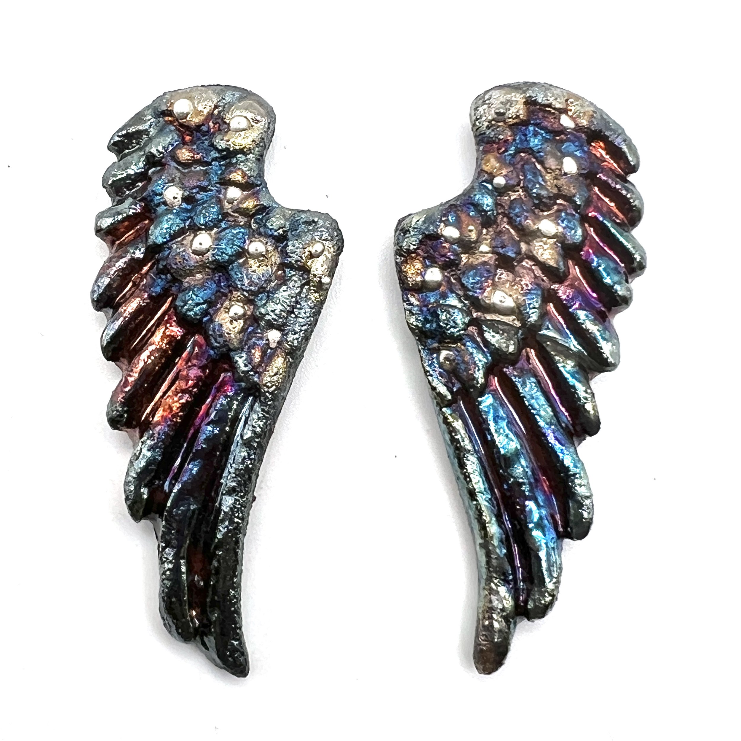 Angel Wings Set of 2 Raku Cabochons Jewelry Supply Handmade by MAKUstudio MAKU raku