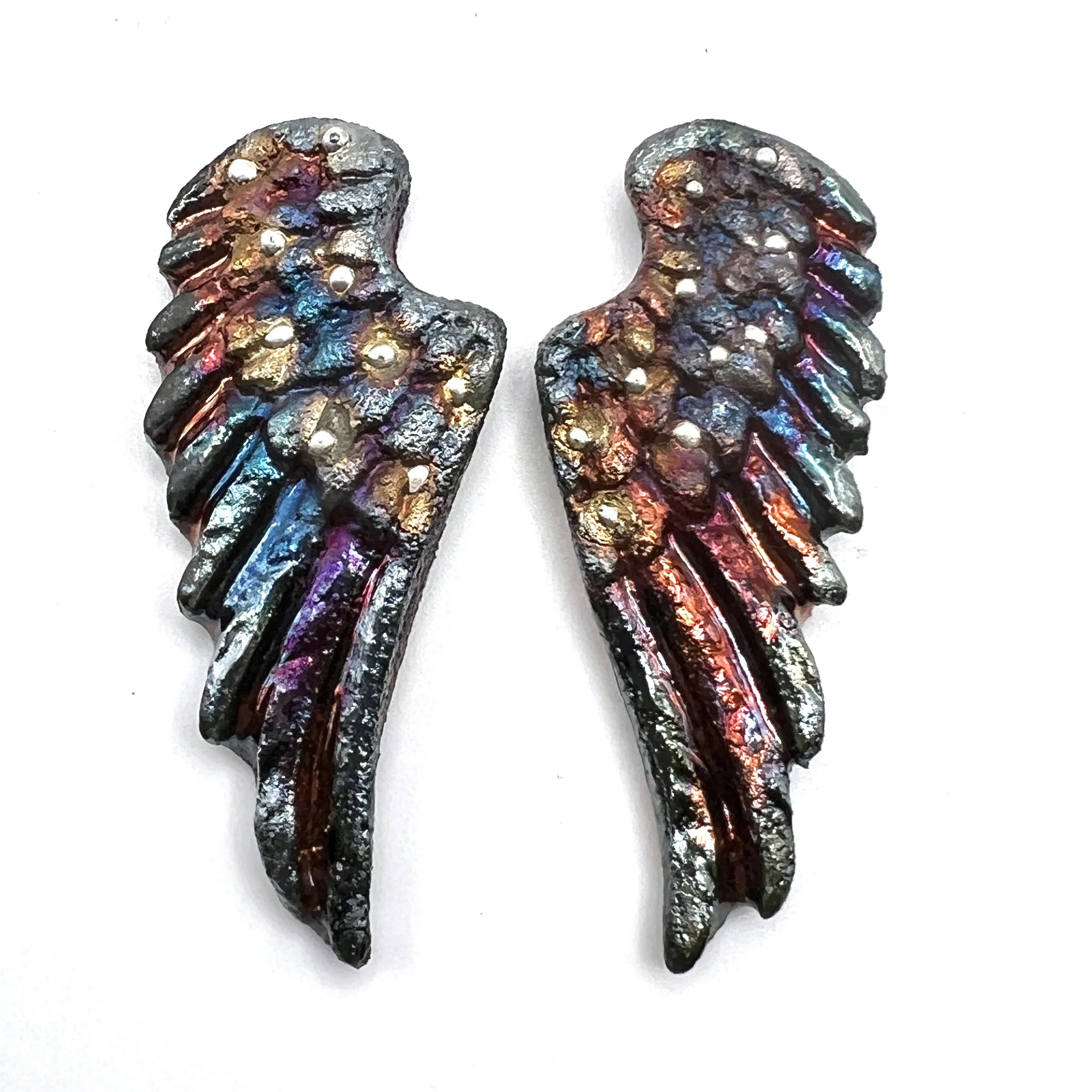 Angel Wings Set of 2 Raku Cabochons Jewelry Supply Handmade by MAKUstudio MAKU raku