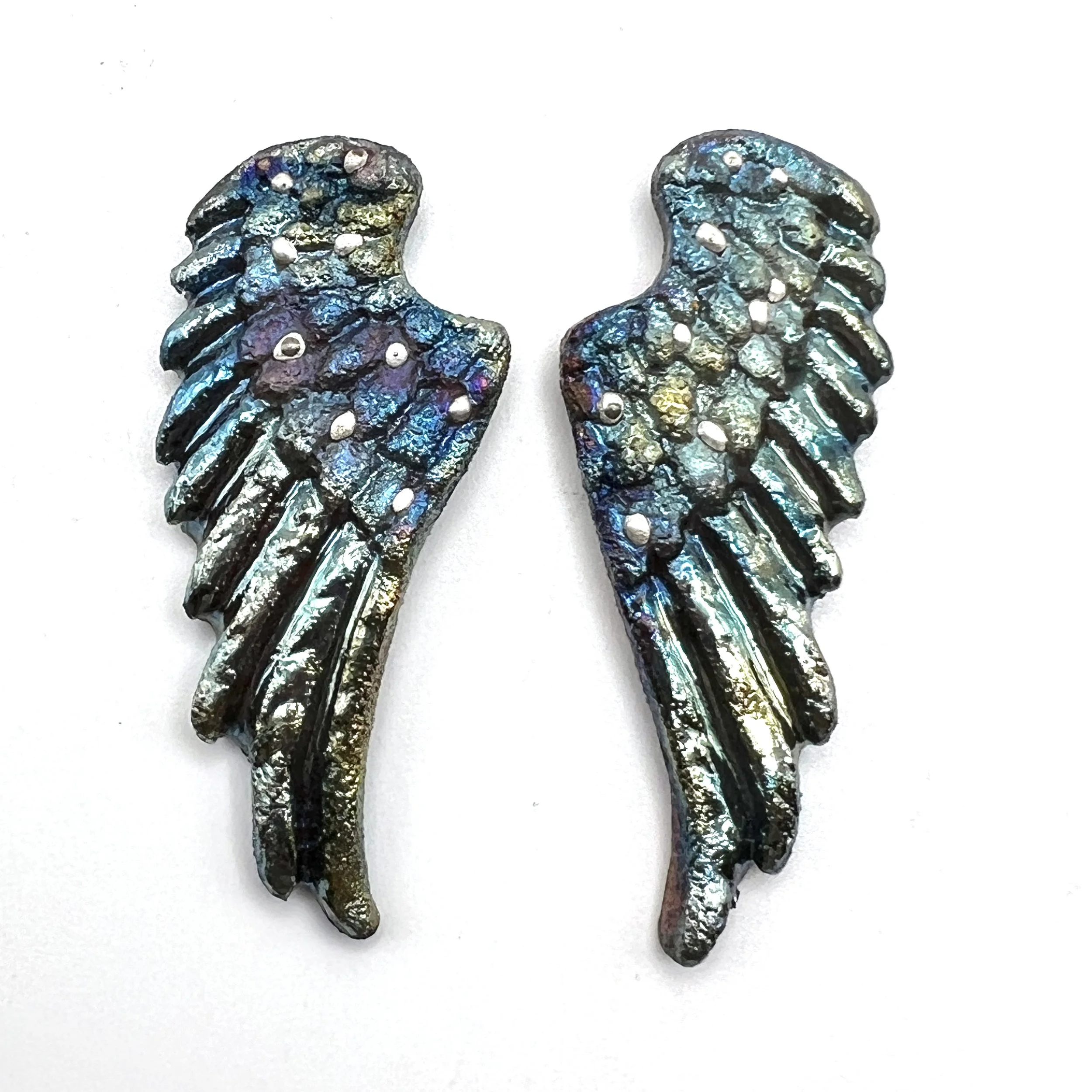 Angel Wings Set of 2 Raku Cabochons Jewelry Supply Handmade by MAKUstudio MAKU raku
