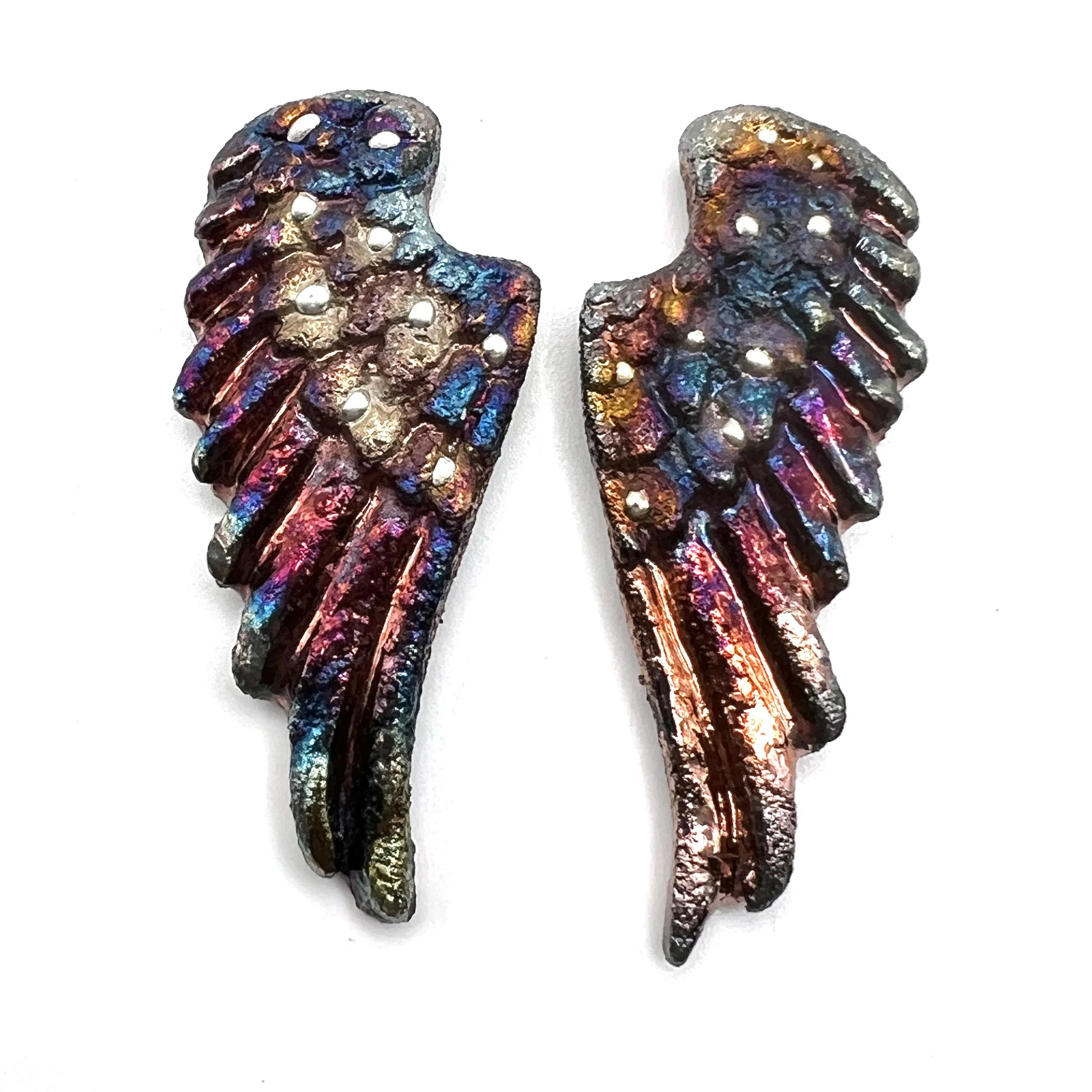 Angel Wings Set of 2 Raku Cabochons Jewelry Supply Handmade by MAKUstudio MAKU raku