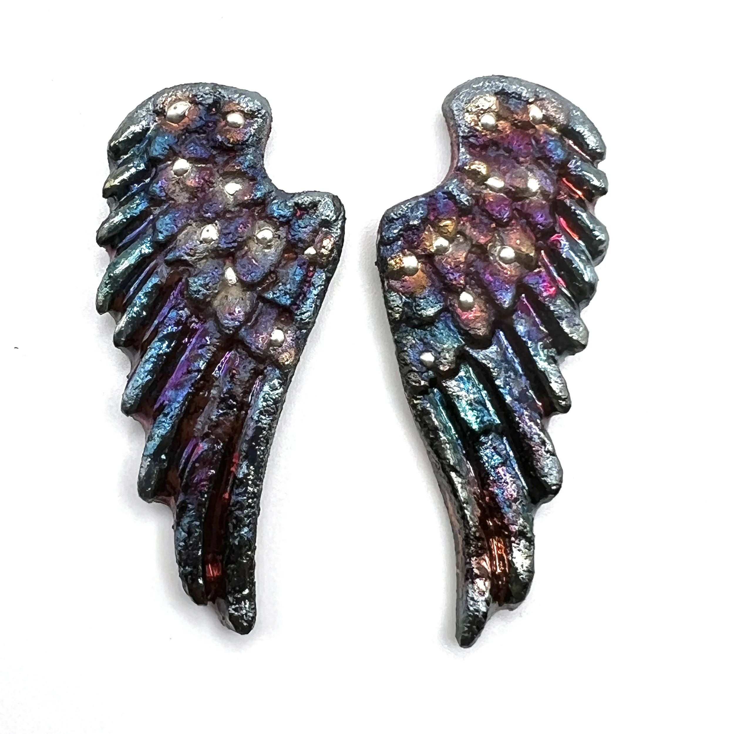 Angel Wings Set of 2 Raku Cabochons Jewelry Supply Handmade by MAKUstudio MAKU raku