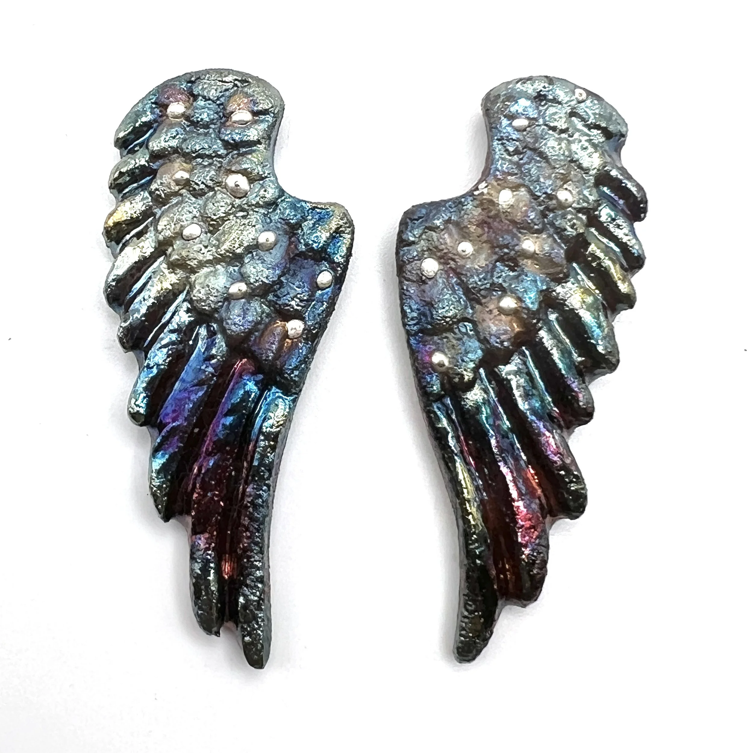 Angel Wings Set of 2 Raku Cabochons Jewelry Supply Handmade by MAKUstudio MAKU raku