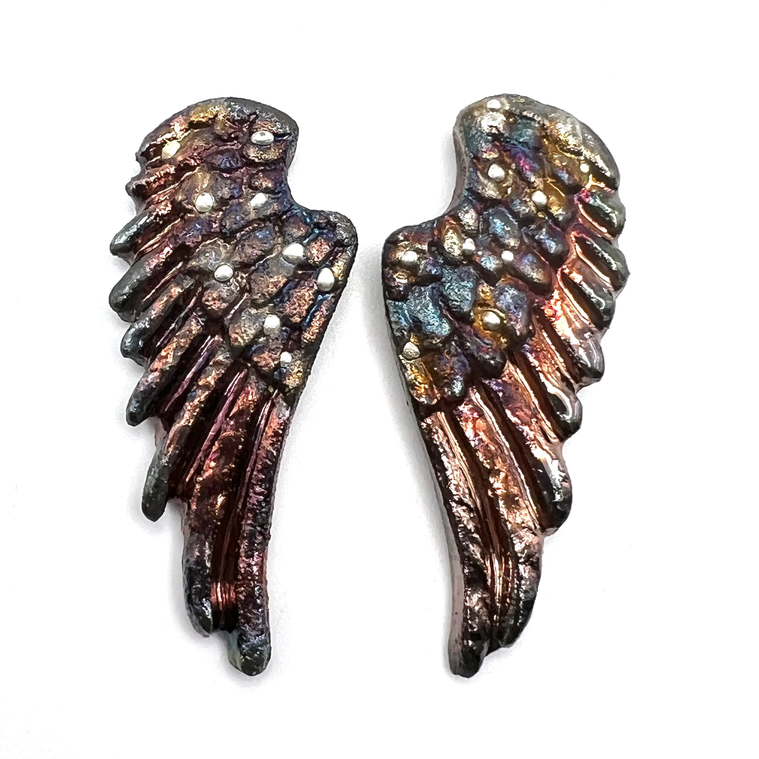 Angel Wings Set of 2 Raku Cabochons Jewelry Supply Handmade by MAKUstudio MAKU raku