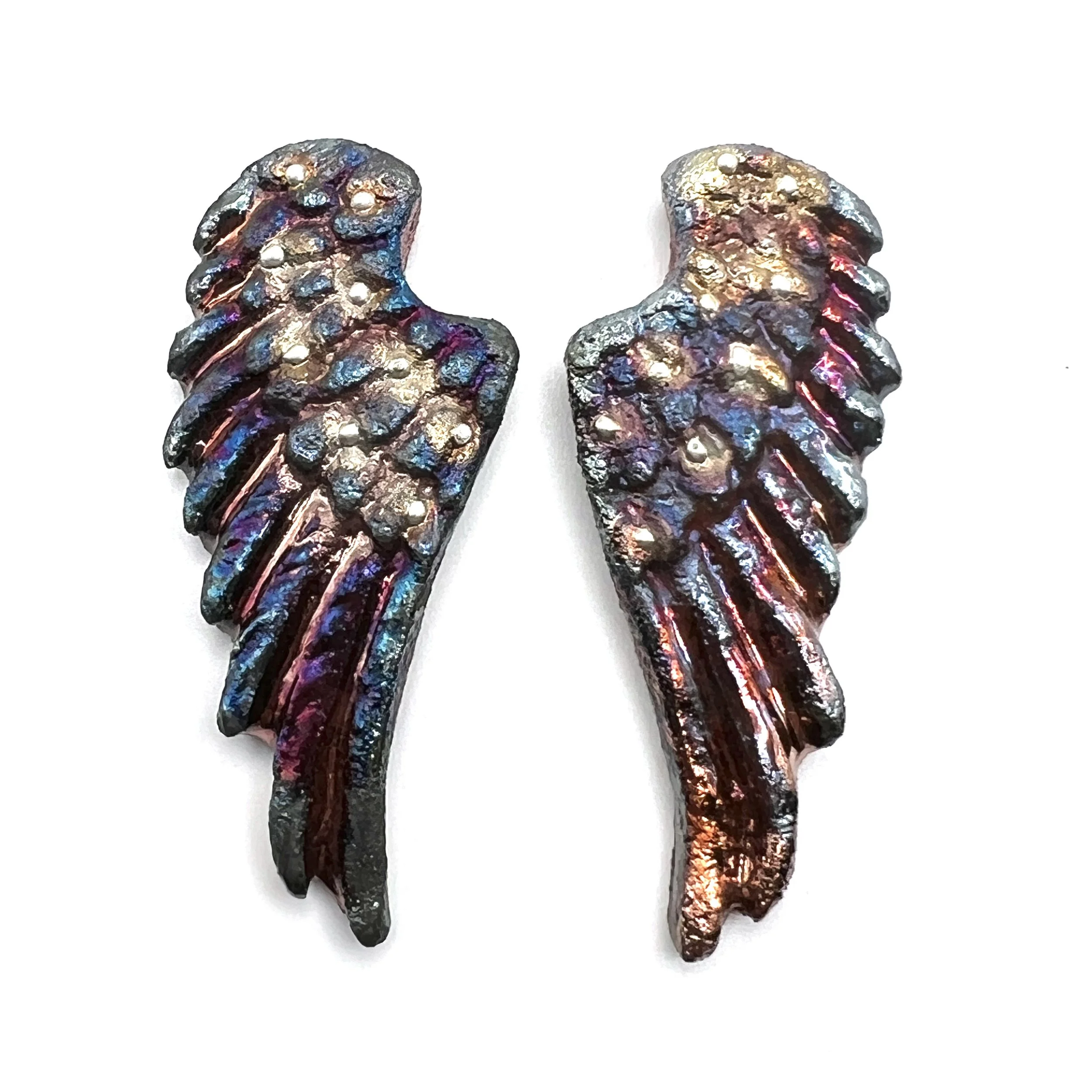 Angel Wings Set of 2 Raku Cabochons Jewelry Supply Handmade by MAKUstudio MAKU raku