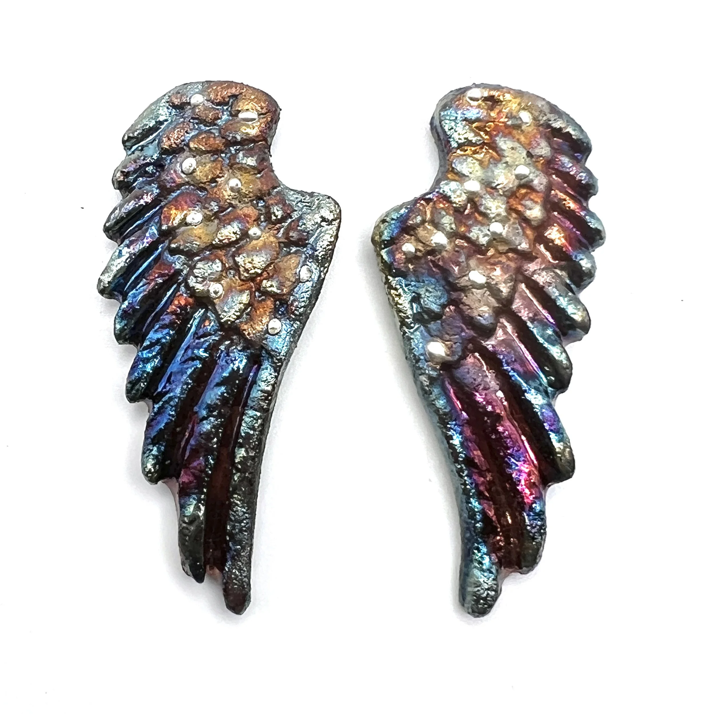 Angel Wings Set of 2 Raku Cabochons Jewelry Supply Handmade by MAKUstudio MAKU raku