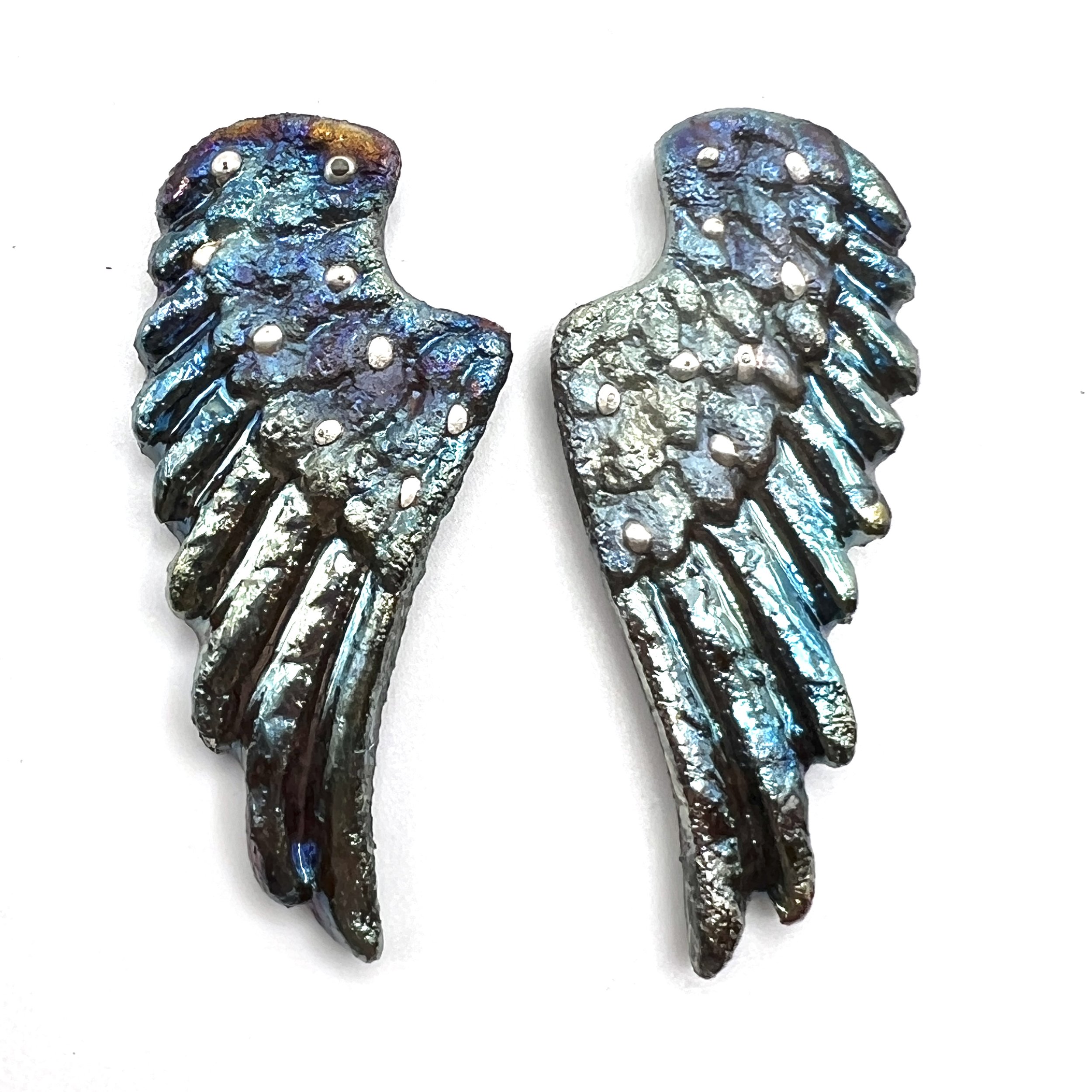 Angel Wings Set of 2 Raku Cabochons Jewelry Supply Handmade by MAKUstudio MAKU raku