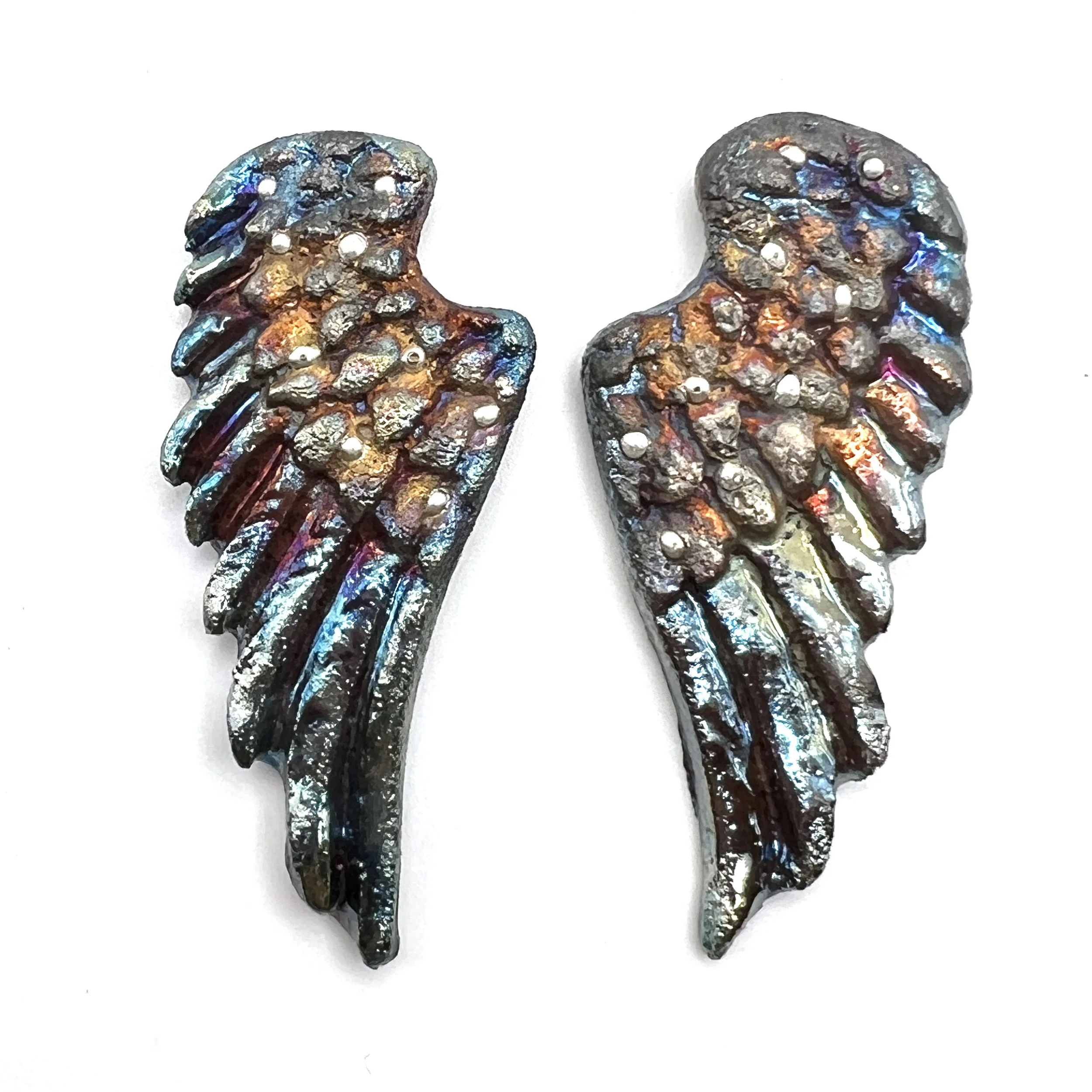 Angel Wings Set of 2 Raku Cabochons Jewelry Supply Handmade by MAKUstudio MAKU raku